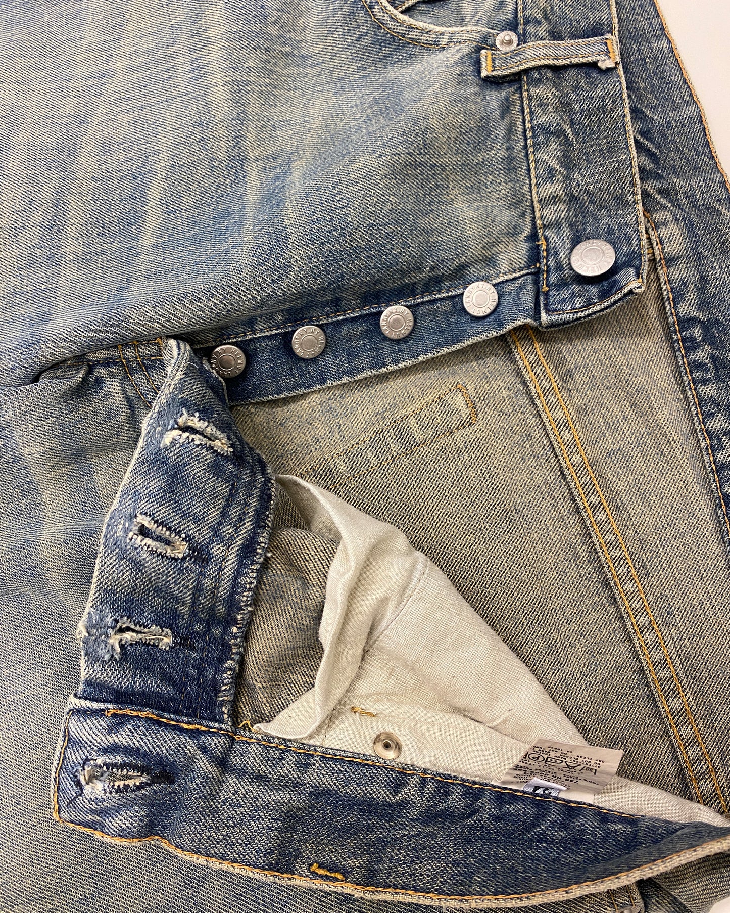 Helmut Lang 1990s Boot Cut Vintage Stained Denim Dirty Blue