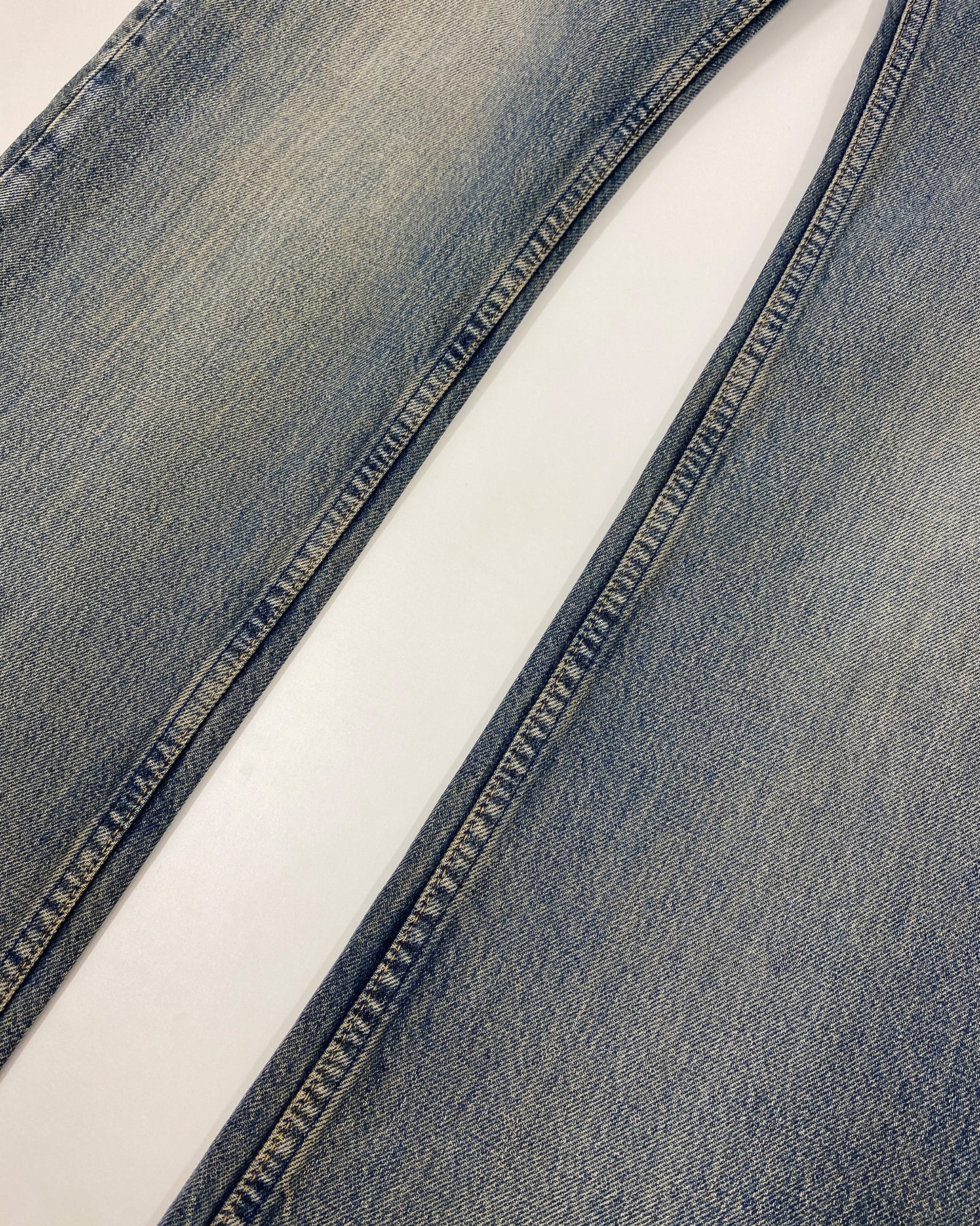 Helmut Lang 1990s Boot Cut Vintage Stained Denim Dirty Blue