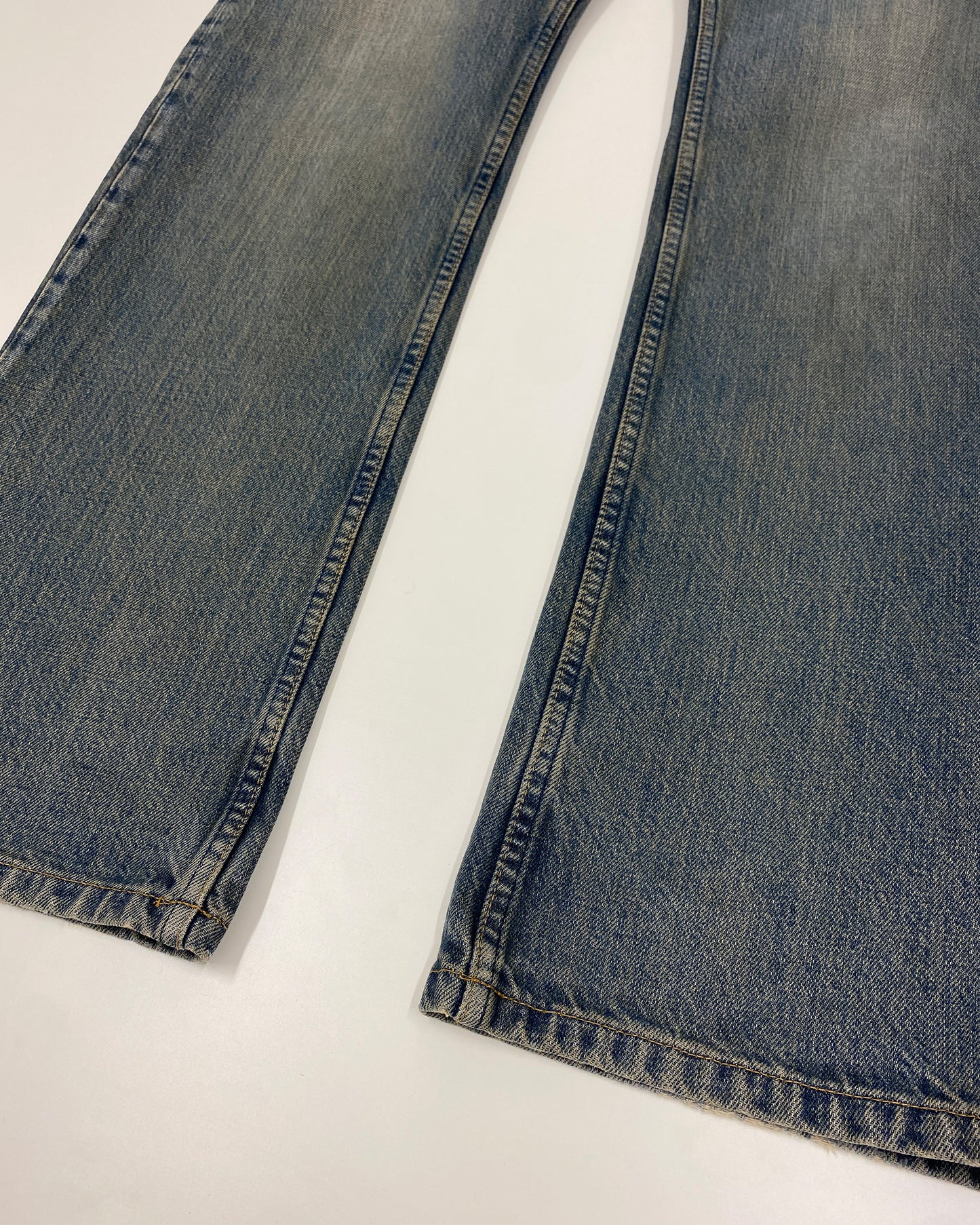 Helmut Lang 1990s Boot Cut Vintage Stained Denim Dirty Blue