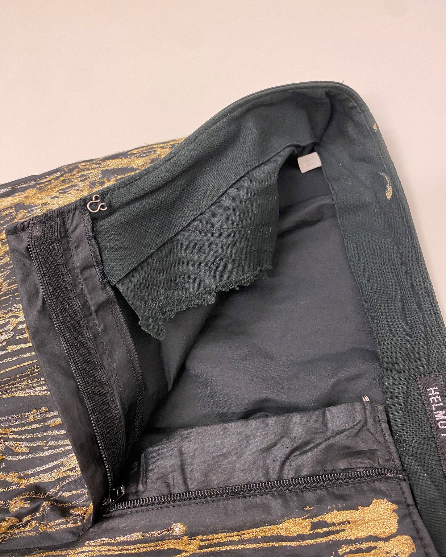 Helmut Lang SS1996 Custom Glue Glitter Paint Drops Pants Black Gold