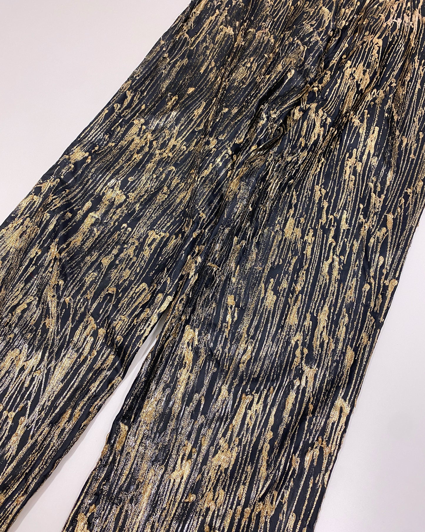 Helmut Lang SS1996 Custom Glue Glitter Paint Drops Pants Black Gold