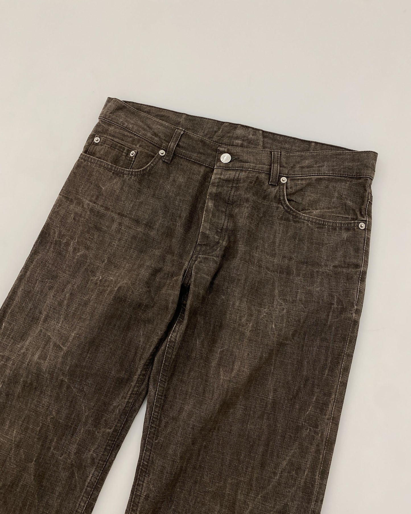 Helmut Lang 2000s Low Waist Contour Fit Raw Elastic Denim Pants Brown