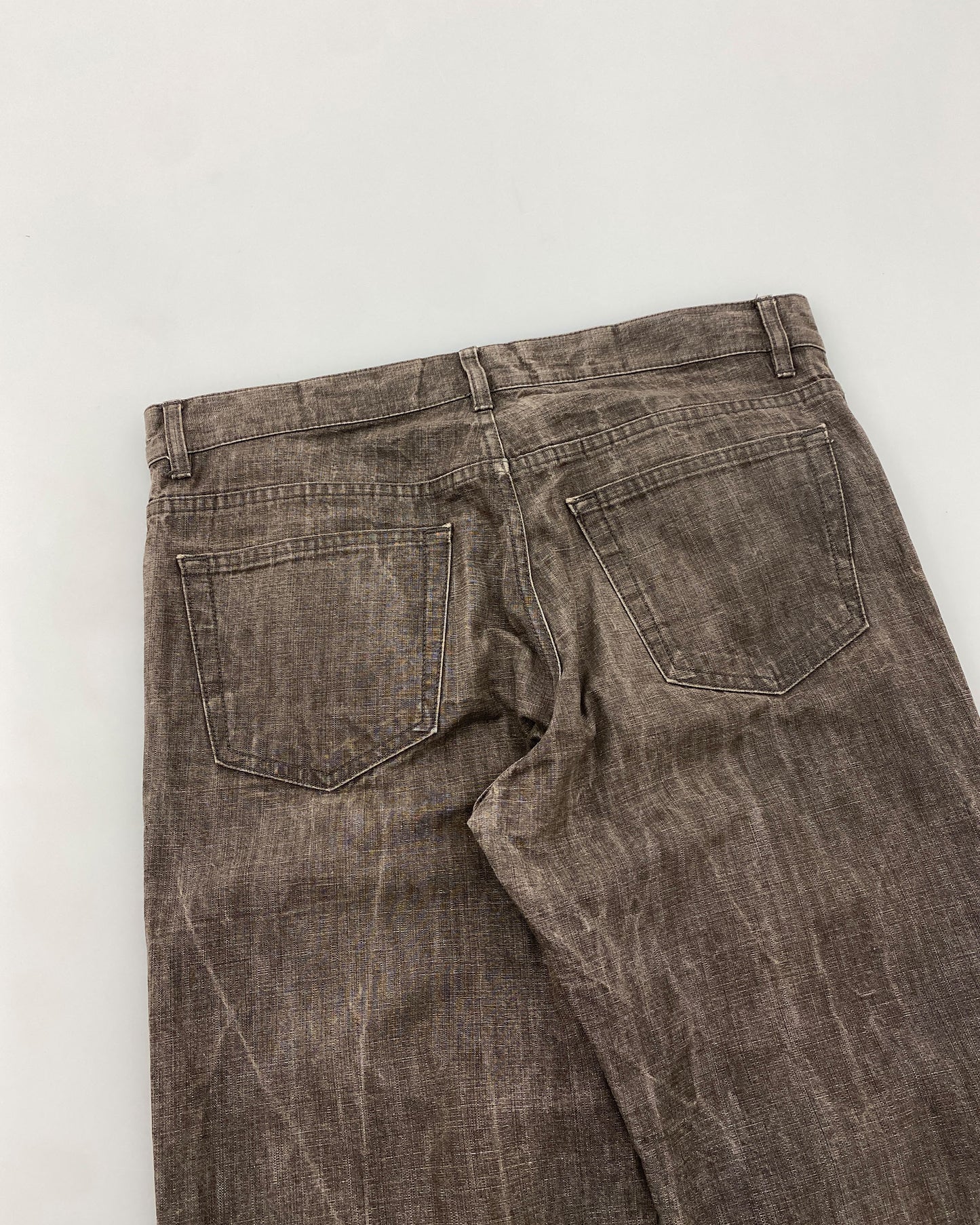 Helmut Lang 2000s Low Waist Contour Fit Raw Elastic Denim Pants Brown