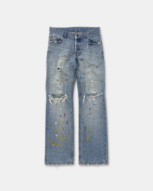 Helmut Lang 2000s Custom Painter Low Waist Bootcut Contour Fit Vintage Denim Hellblau 