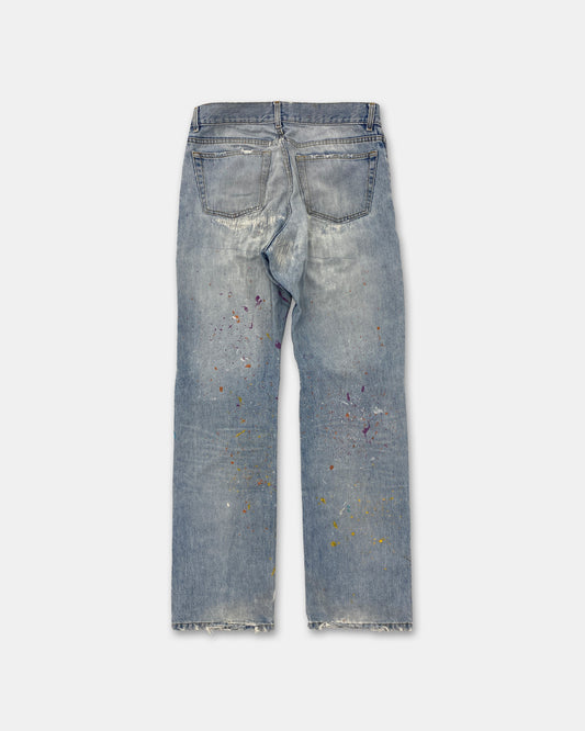 Helmut Lang 2000s Custom Painter Low Waist Bootcut Contour Fit Vintage Denim Hellblau 