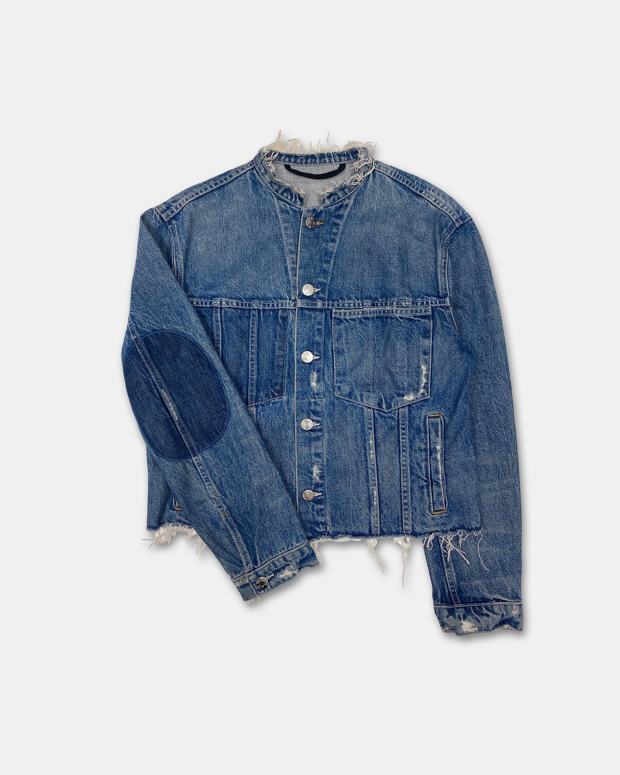 Helmut Lang 2010s Reconstructed Open Hem Distressed Denim Jacket