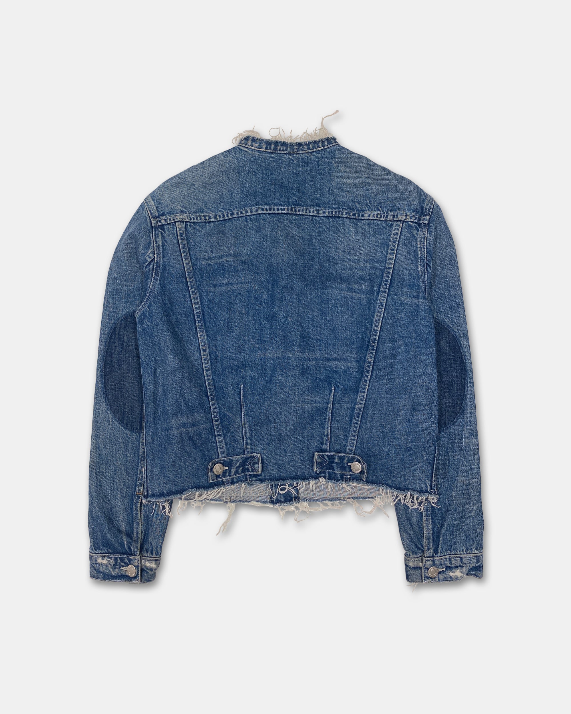 Helmut Lang 2010s Reconstructed Open Hem Distressed Denim Jacket