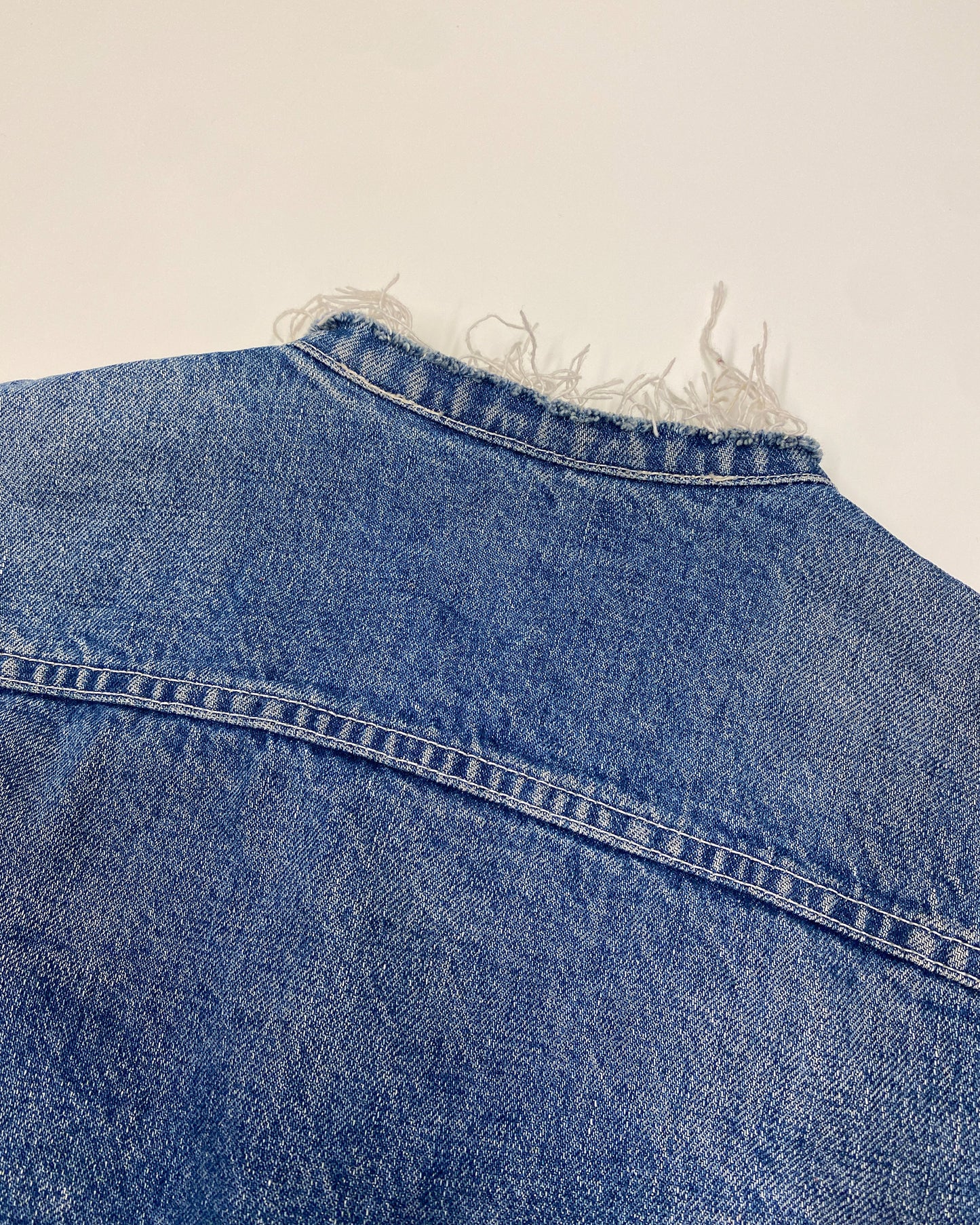 Helmut Lang 2010s Reconstructed Open Hem Distressed Denim Jacket Blue
