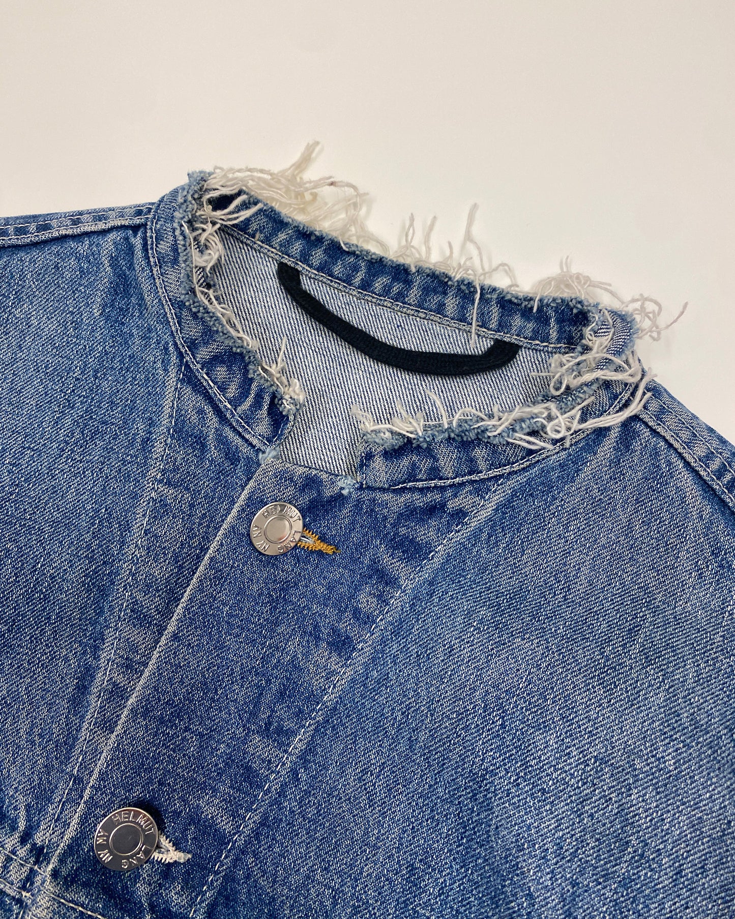 Helmut Lang 2010s Reconstructed Open Hem Distressed Denim Jacket Blue