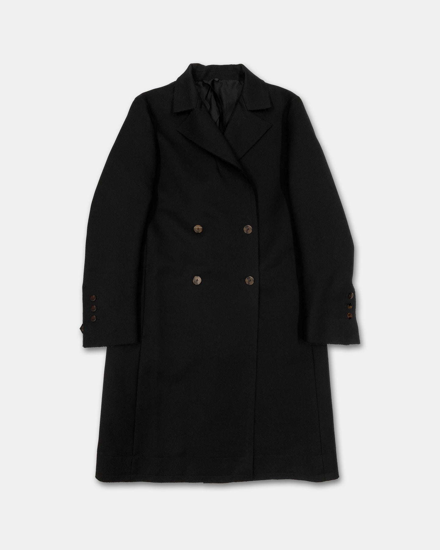Helmut Lang 2020s Open Hem Double Breasted Wool Coat Black