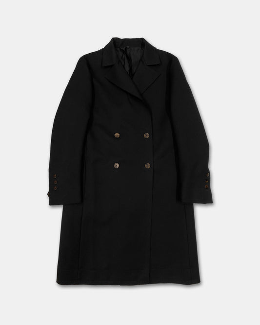 Helmut Lang 2020s Open Hem Double Breasted Wool Coat Black