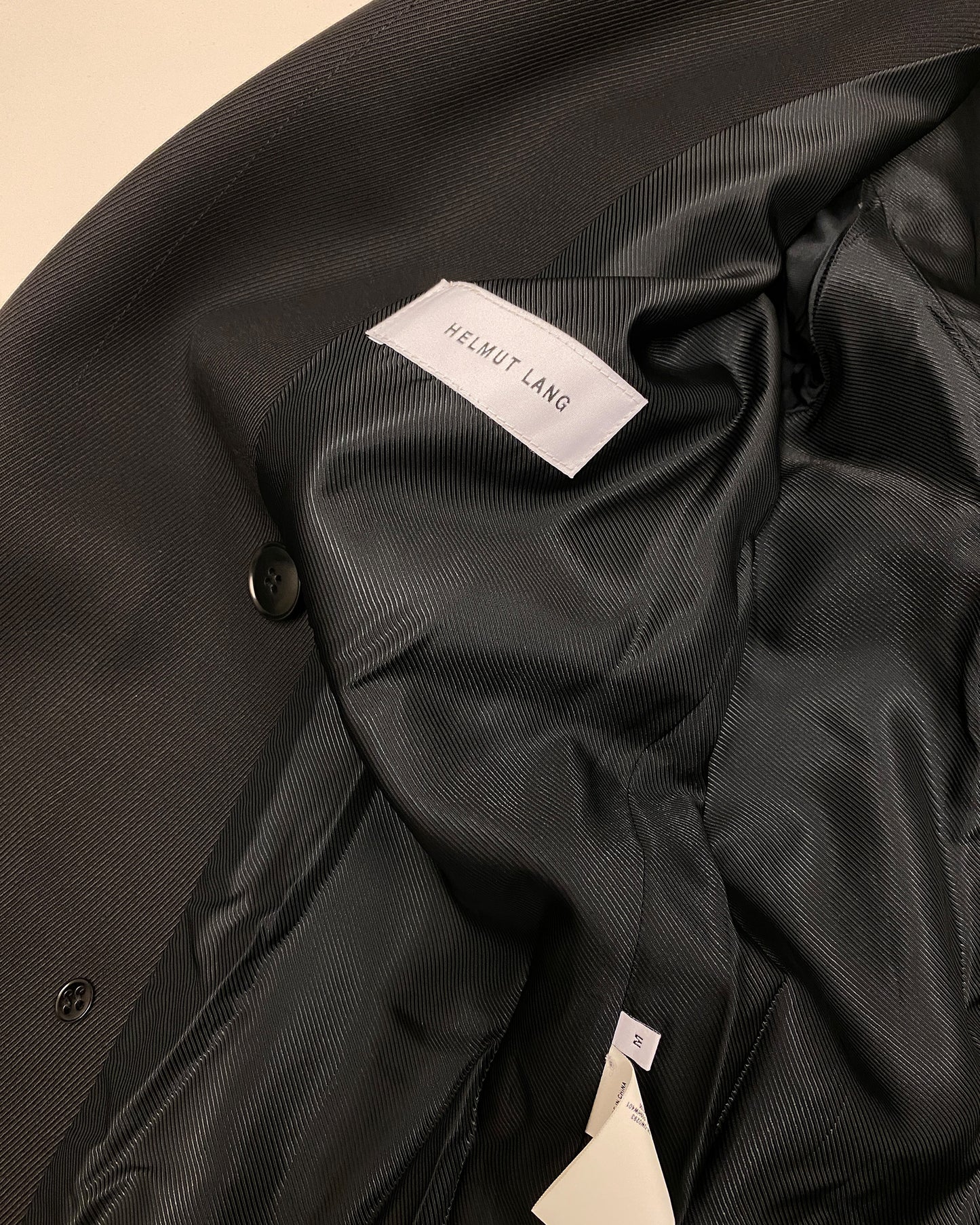 Helmut Lang 2020s Open Hem Double Breasted Wool Coat Black