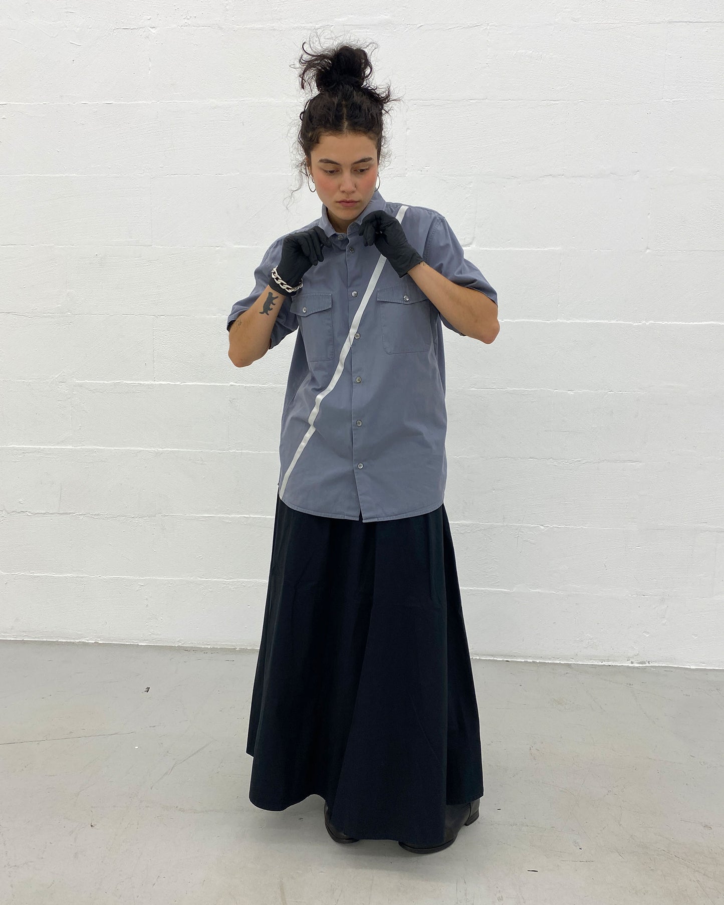 Helmut Lang 1998 Satin Striped Short Sleeve Shirt Grey