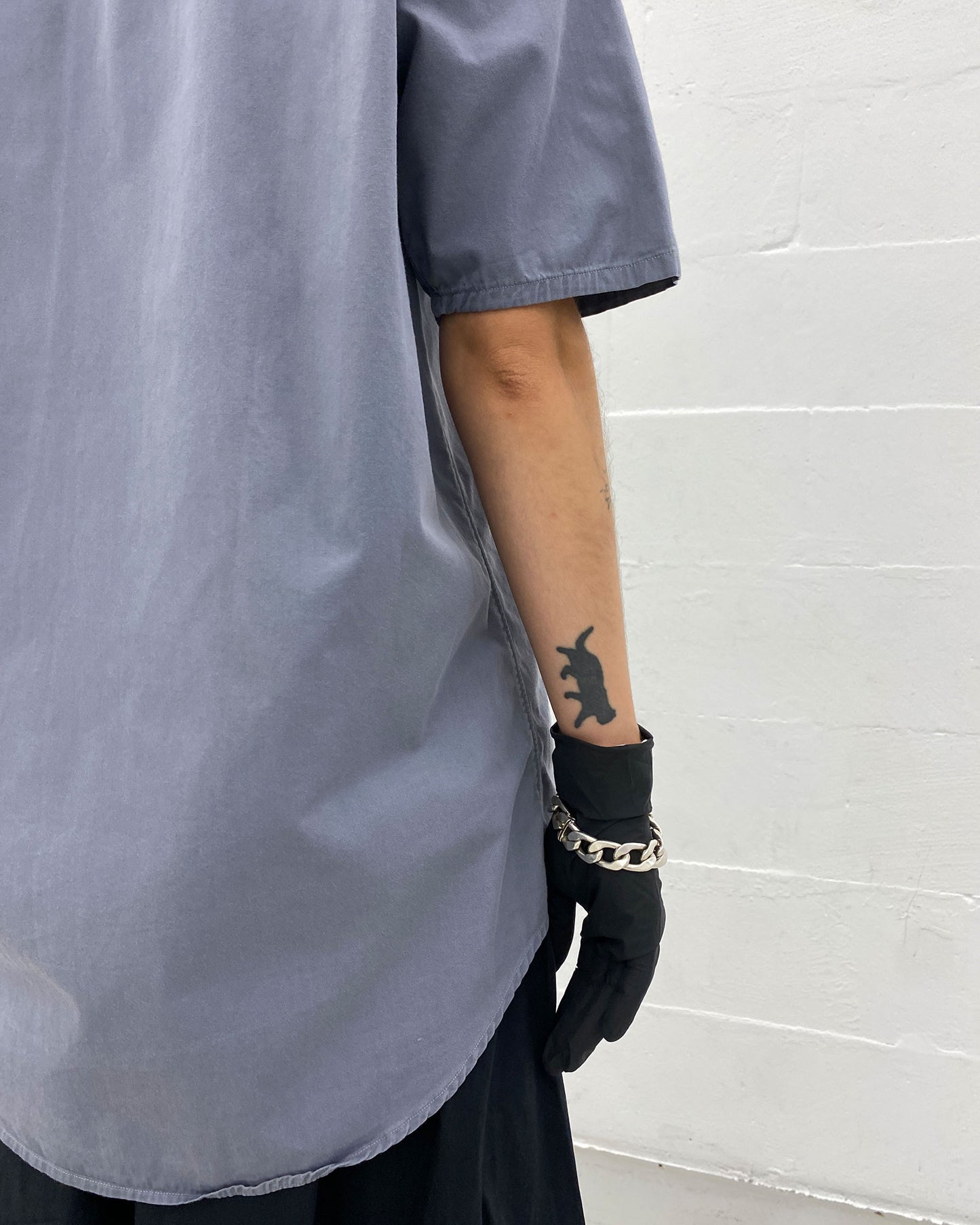 Helmut Lang 1998 Satin Striped Short Sleeve Shirt Grey