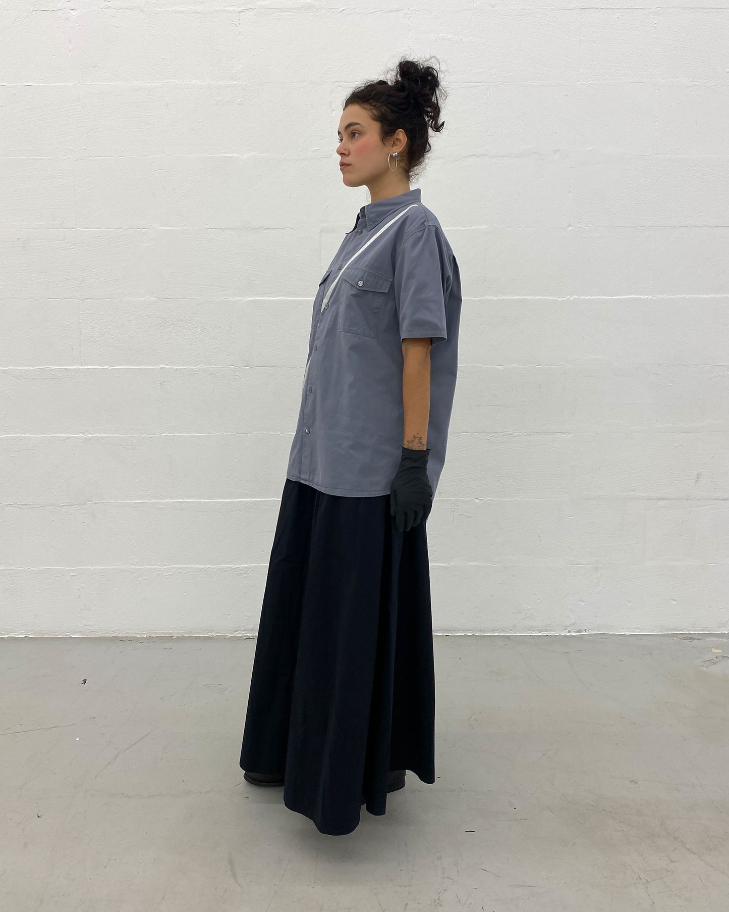 Helmut Lang 1998 Satin Striped Short Sleeve Shirt Grey