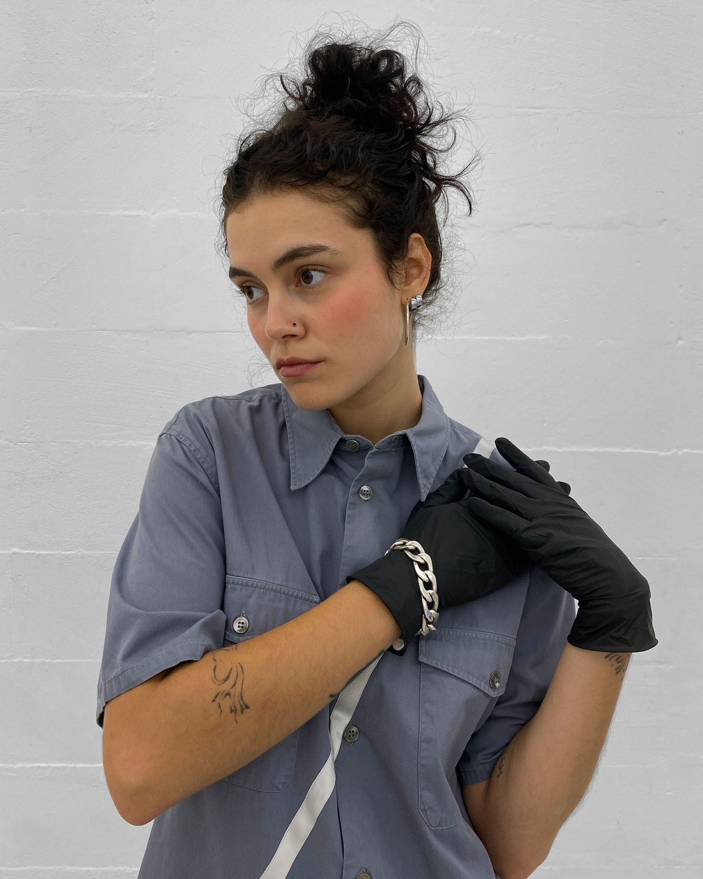 Helmut Lang 1998 Satin Striped Short Sleeve Shirt Grey