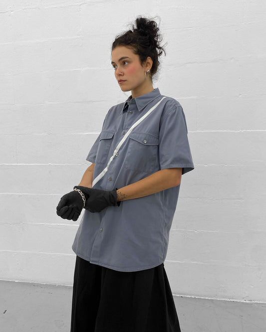 Helmut Lang 1998 Satin Striped Short Sleeve Shirt Grey