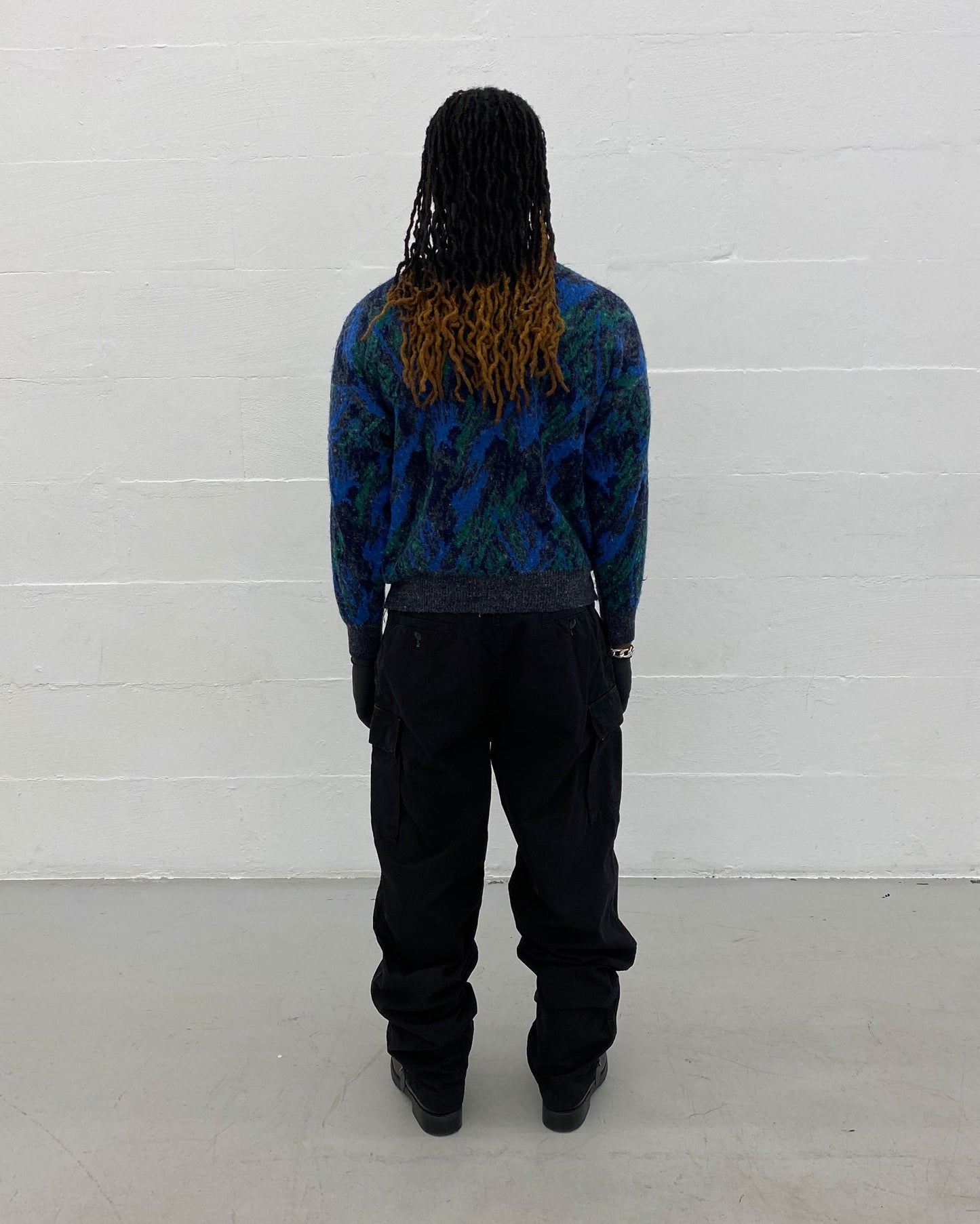 Hugo Boss 1980s Abstract Wool Knit Sweater Green Blue