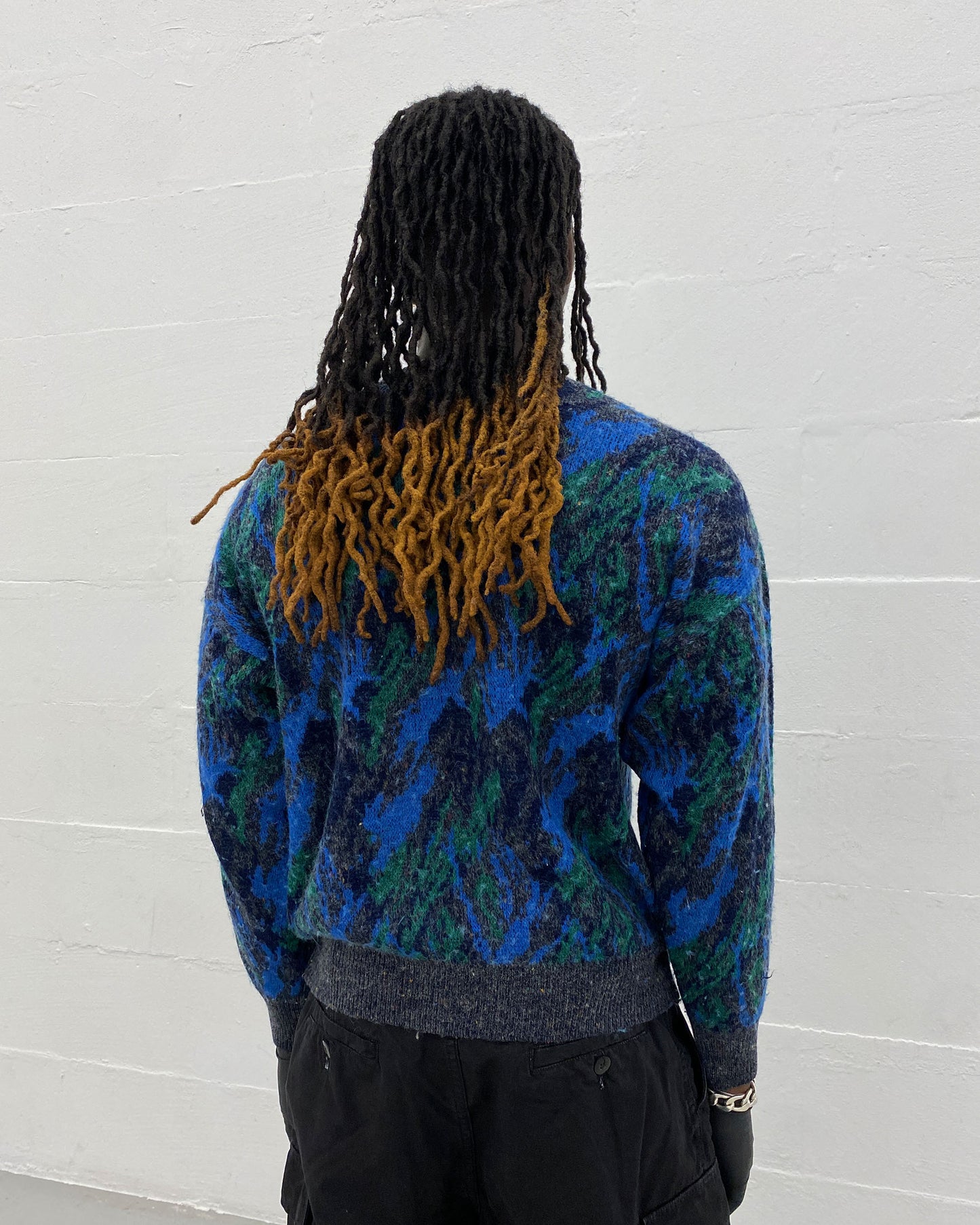 Hugo Boss 1980s Abstract Wool Knit Sweater Green Blue