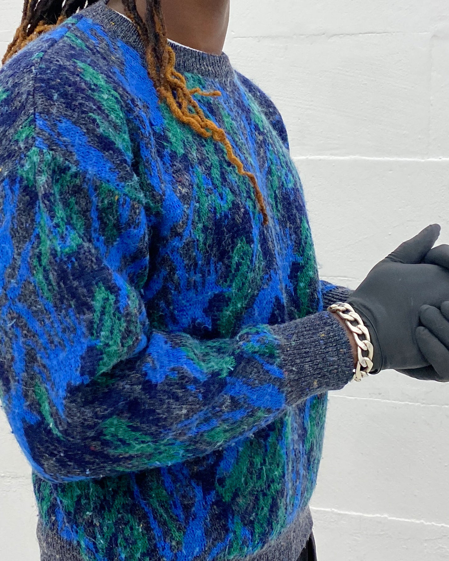Hugo Boss 1980s Abstract Wool Knit Sweater Green Blue