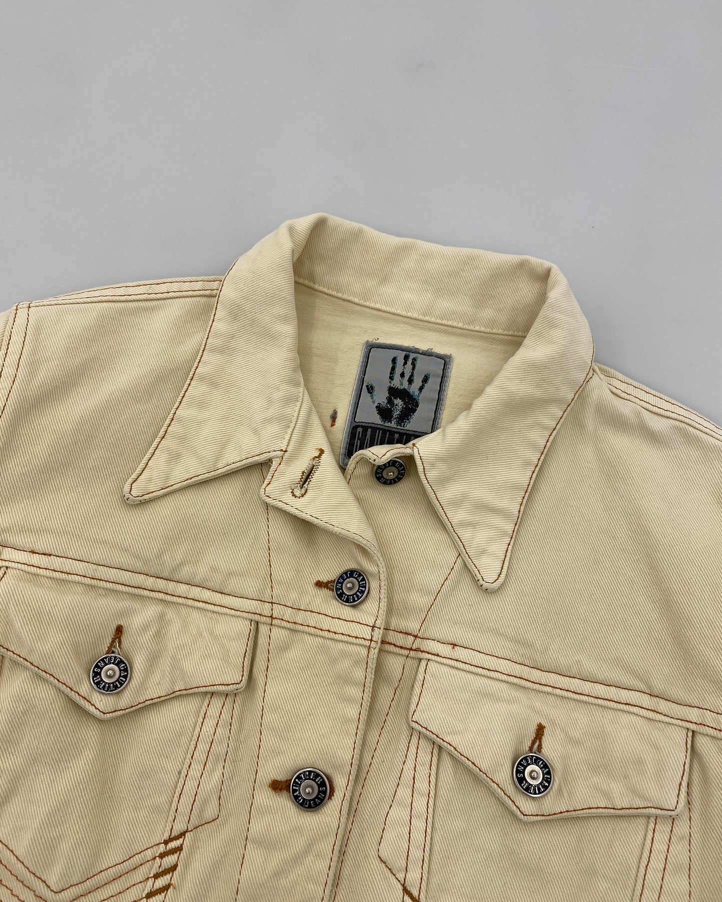 Gaultier Jeans 1990s Corset Cropped Denim Jacket Beige
