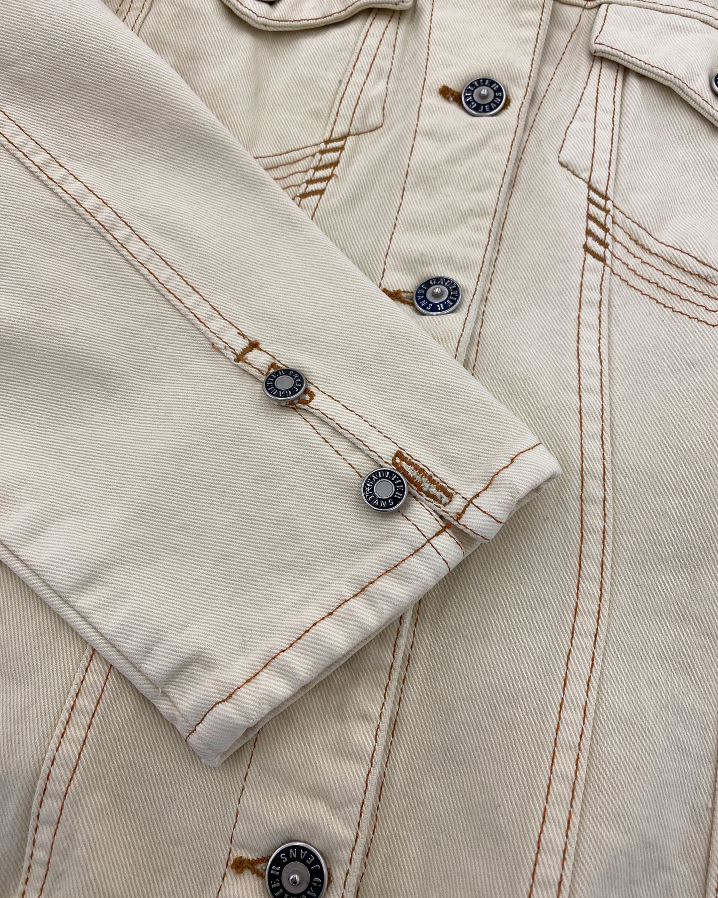 Gaultier Jeans 1990s Corset Cropped Denim Jacket Beige