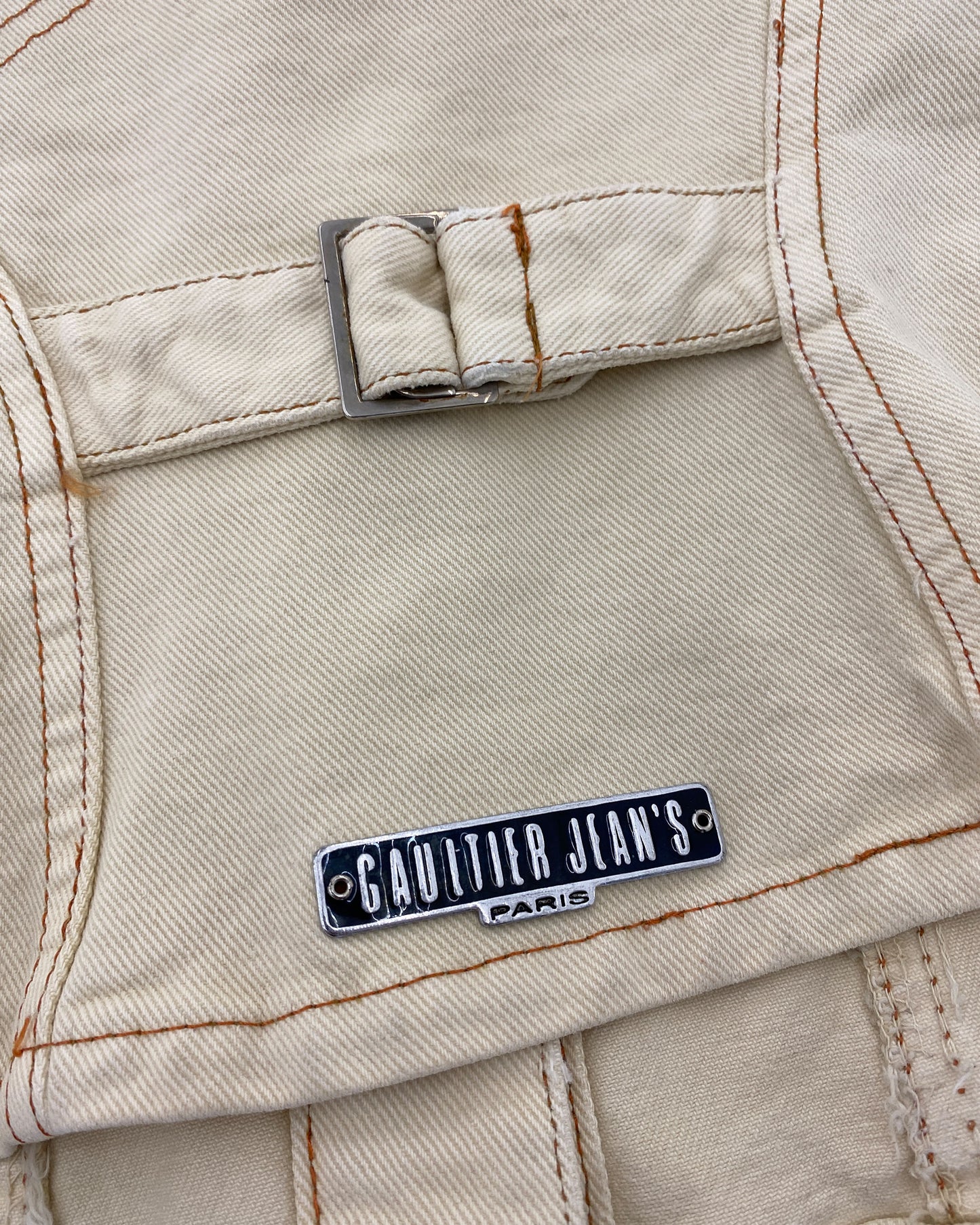 Gaultier Jeans 1990s Corset Cropped Denim Jacket Beige