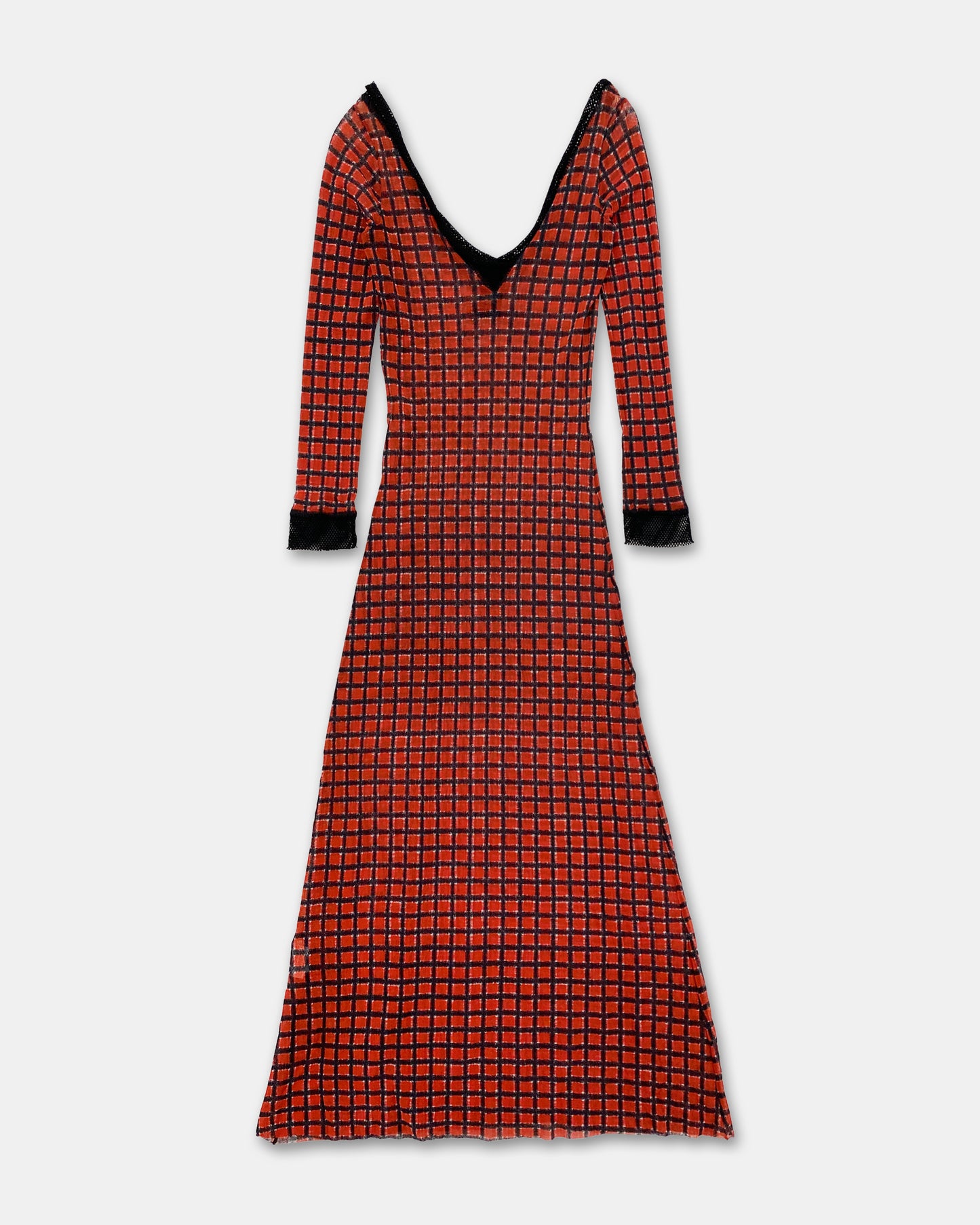 Jean Paul Gaultier Maille Classique 1990s Pattern Mesh Longsleeve Dress Red Black