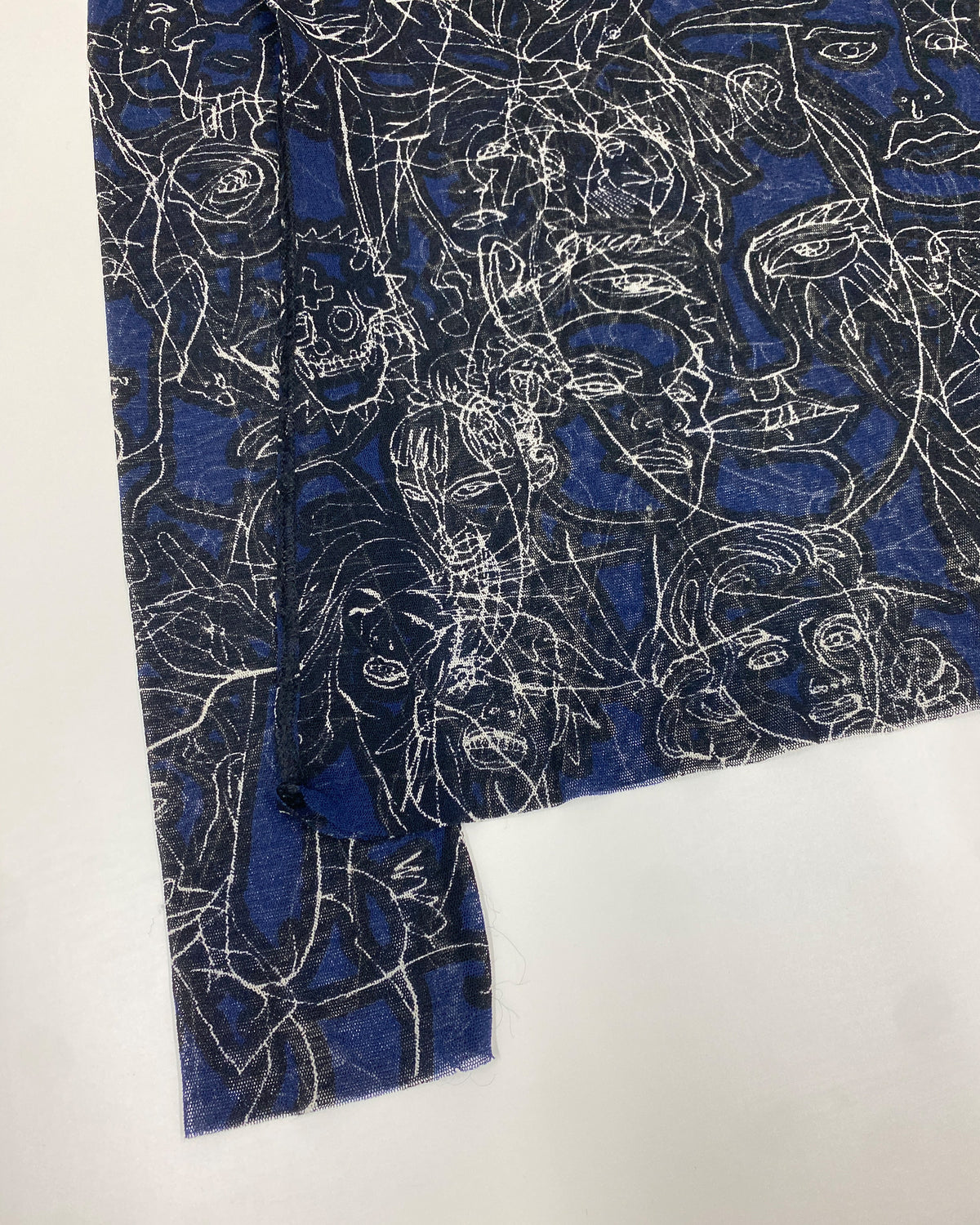 Jean Paul Gaultier Maille 1990s Scribble Faces Turtle Neck Mesh Longsleeve Top Black Navy