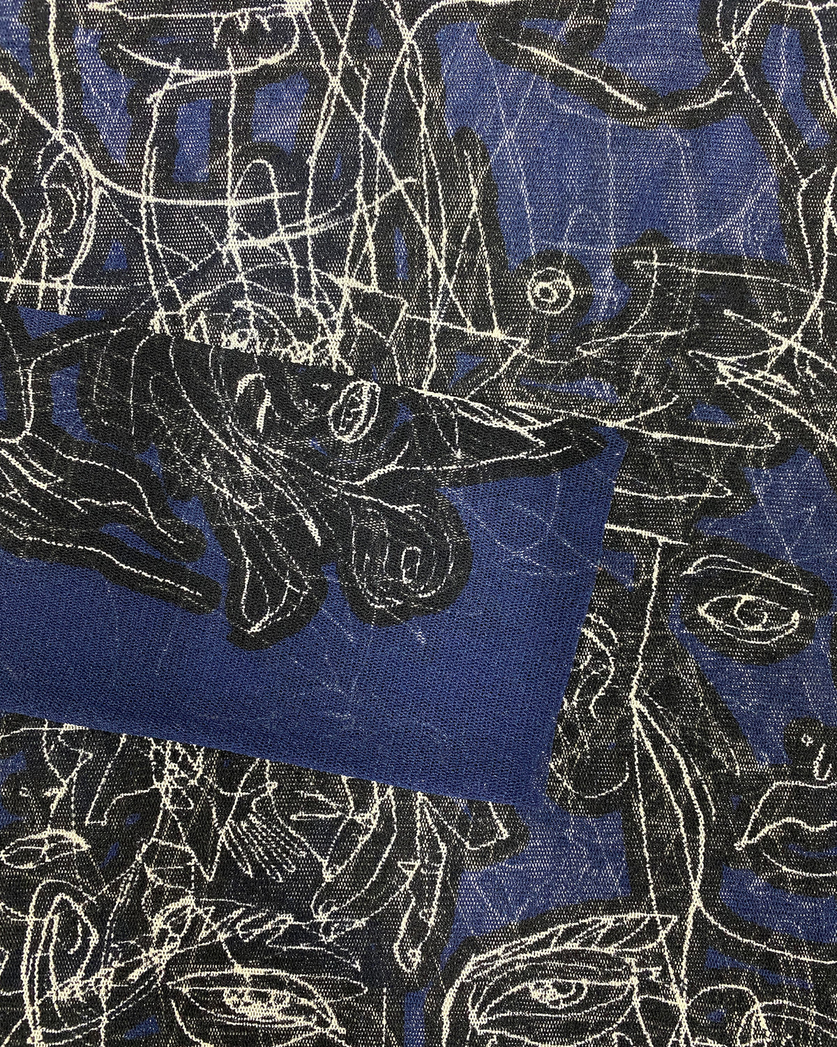 Jean Paul Gaultier Maille 1990s Scribble Faces Turtle Neck Mesh Longsleeve Top Black Navy