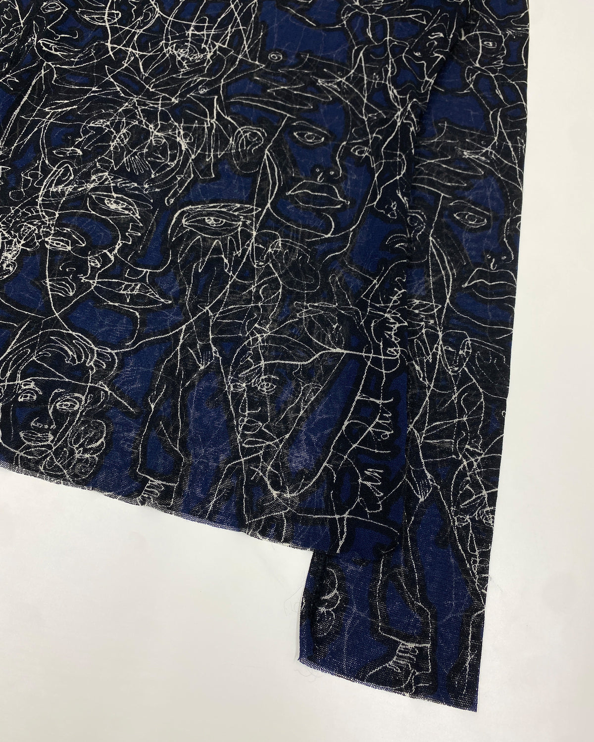 Jean Paul Gaultier Maille 1990s Scribble Faces Turtle Neck Mesh Longsleeve Top Black Navy