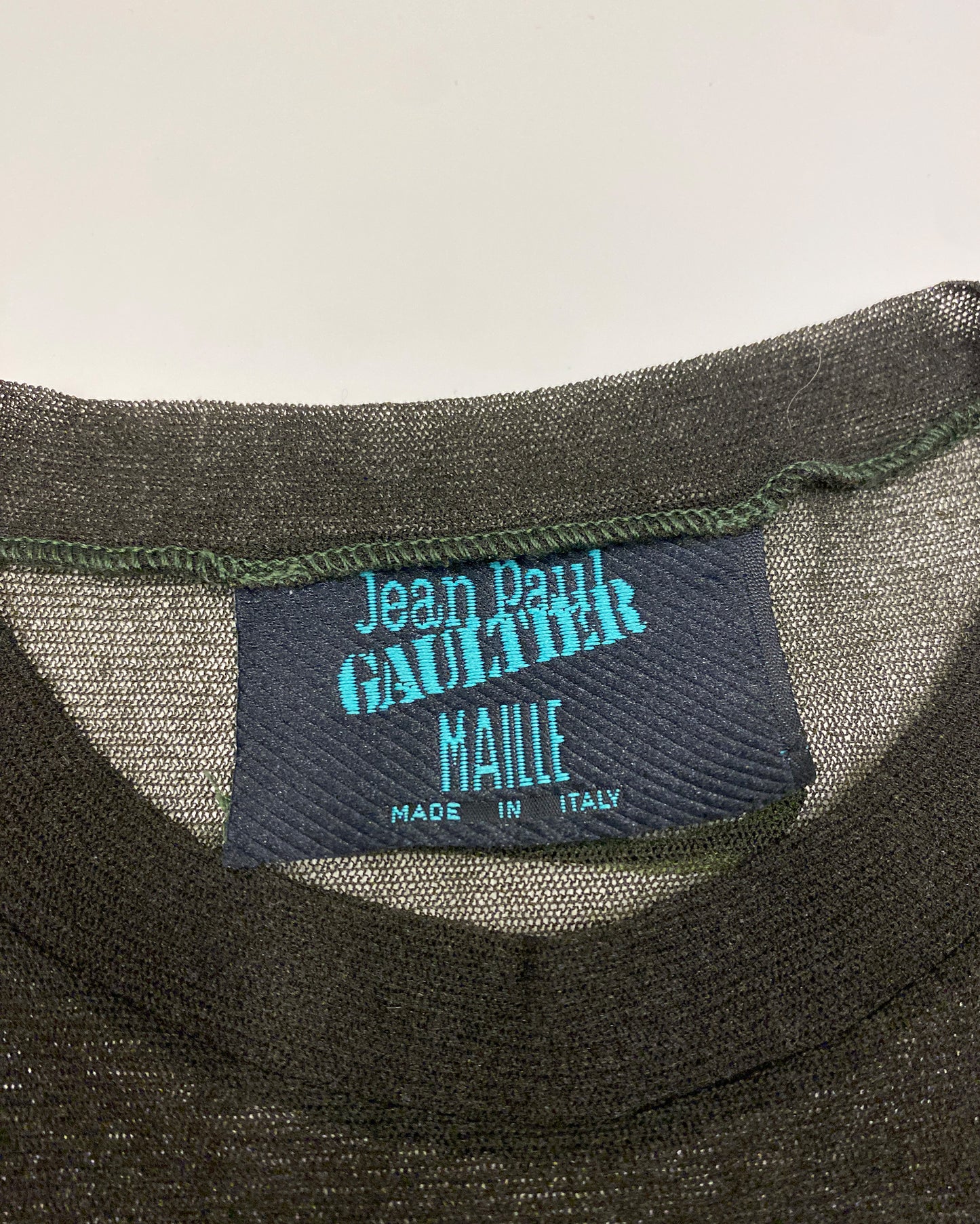 Jean Paul Gaultier Maille 1990s Spell Out Mesh Longsleeve Top Black Green