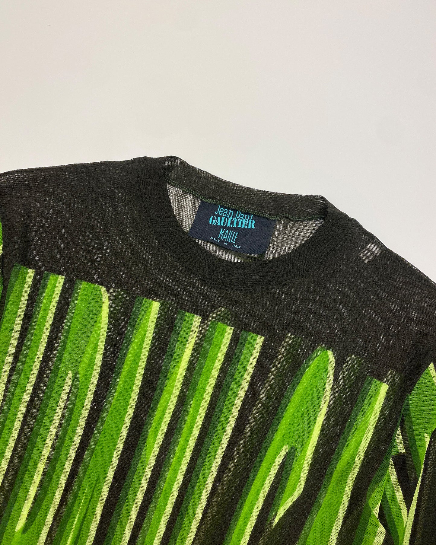 Jean Paul Gaultier Maille 1990s Spell Out Mesh Longsleeve Top Black Green