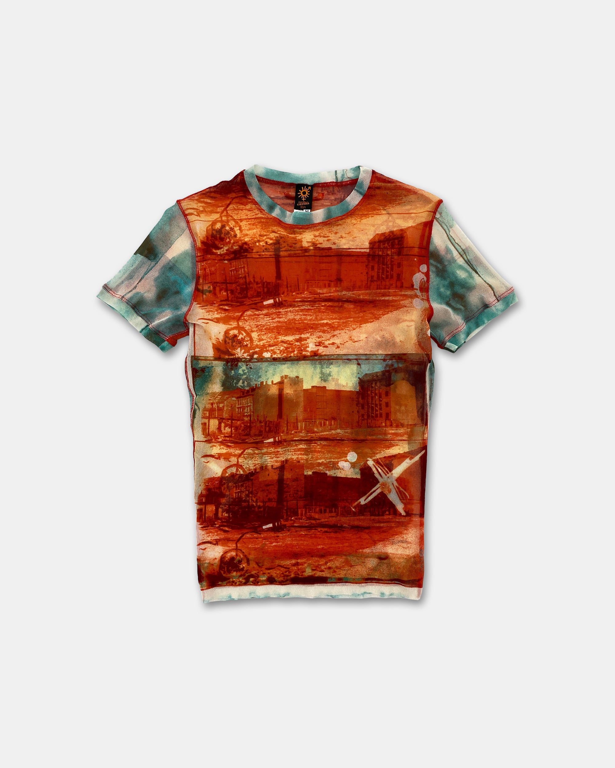 Jean Paul Gaultier Soleil 2000s City Print Mesh Top Orange – Knud