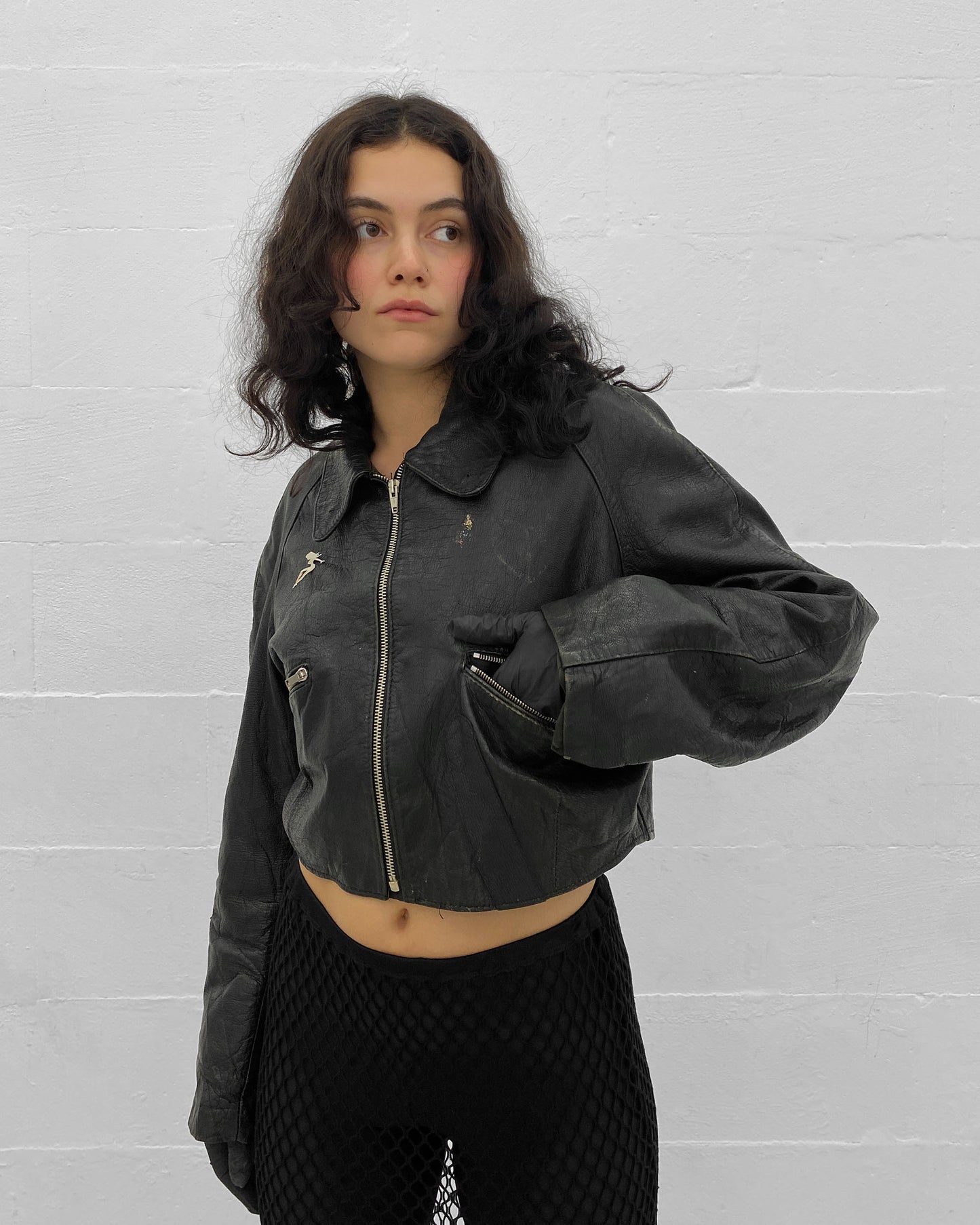 Vintage 1980s Cropped Leatherjacket Black
