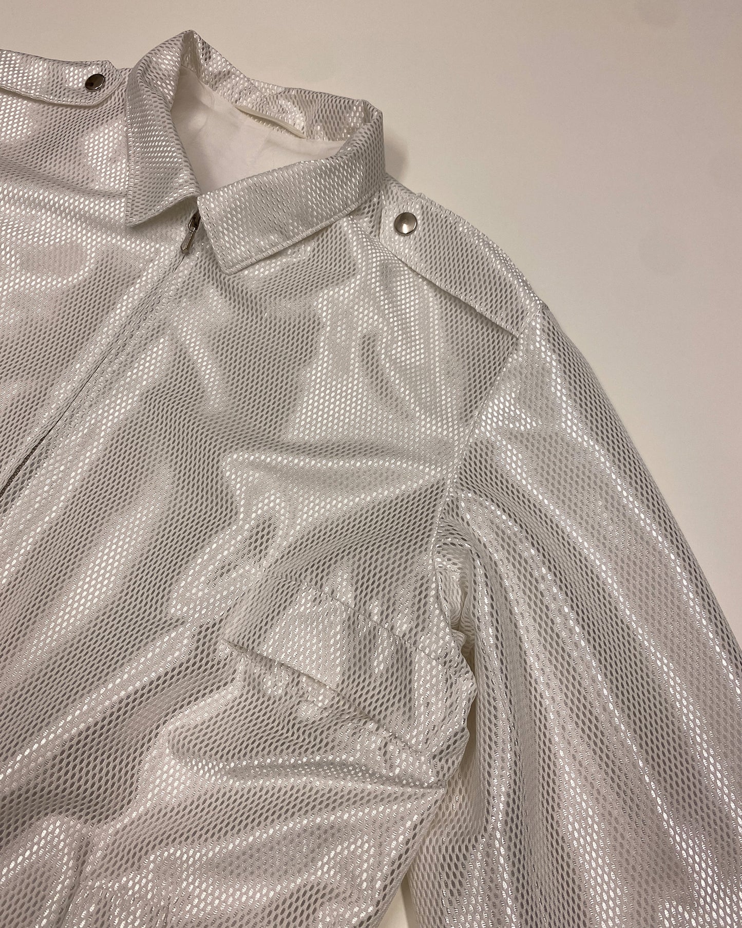 Jil Sander 1980s Shimmer Netting Jacket White Silver