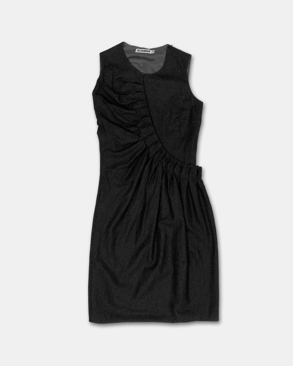Jil Sander 2000s Gathered Wool Cashmere Tank Dress Dark Grey