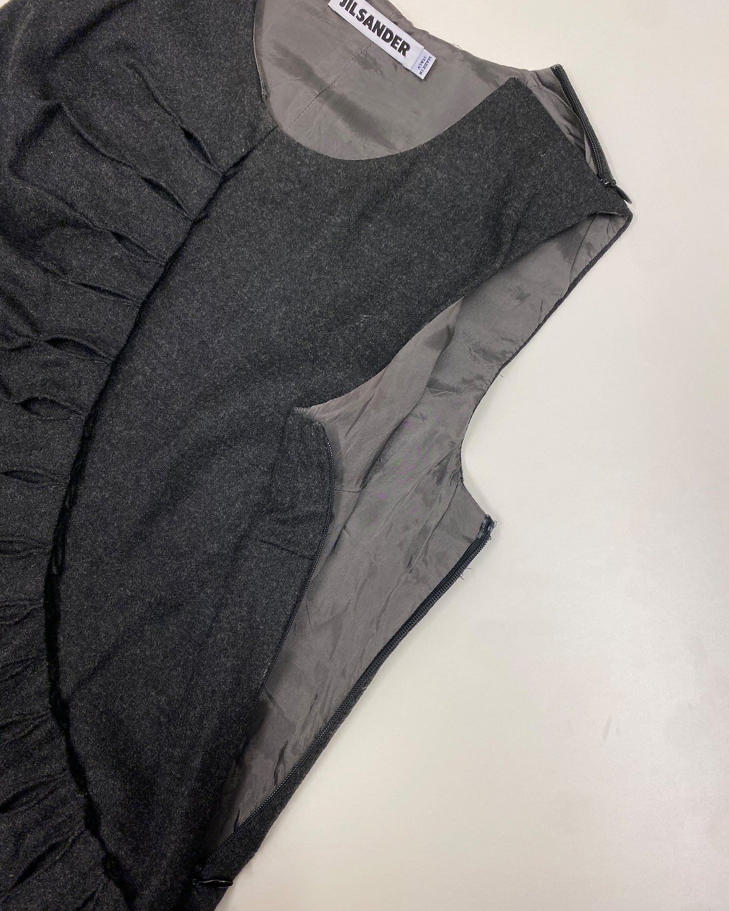 Jil Sander 2000s Gathered Wool Cashmere Tank Dress Dark Grey