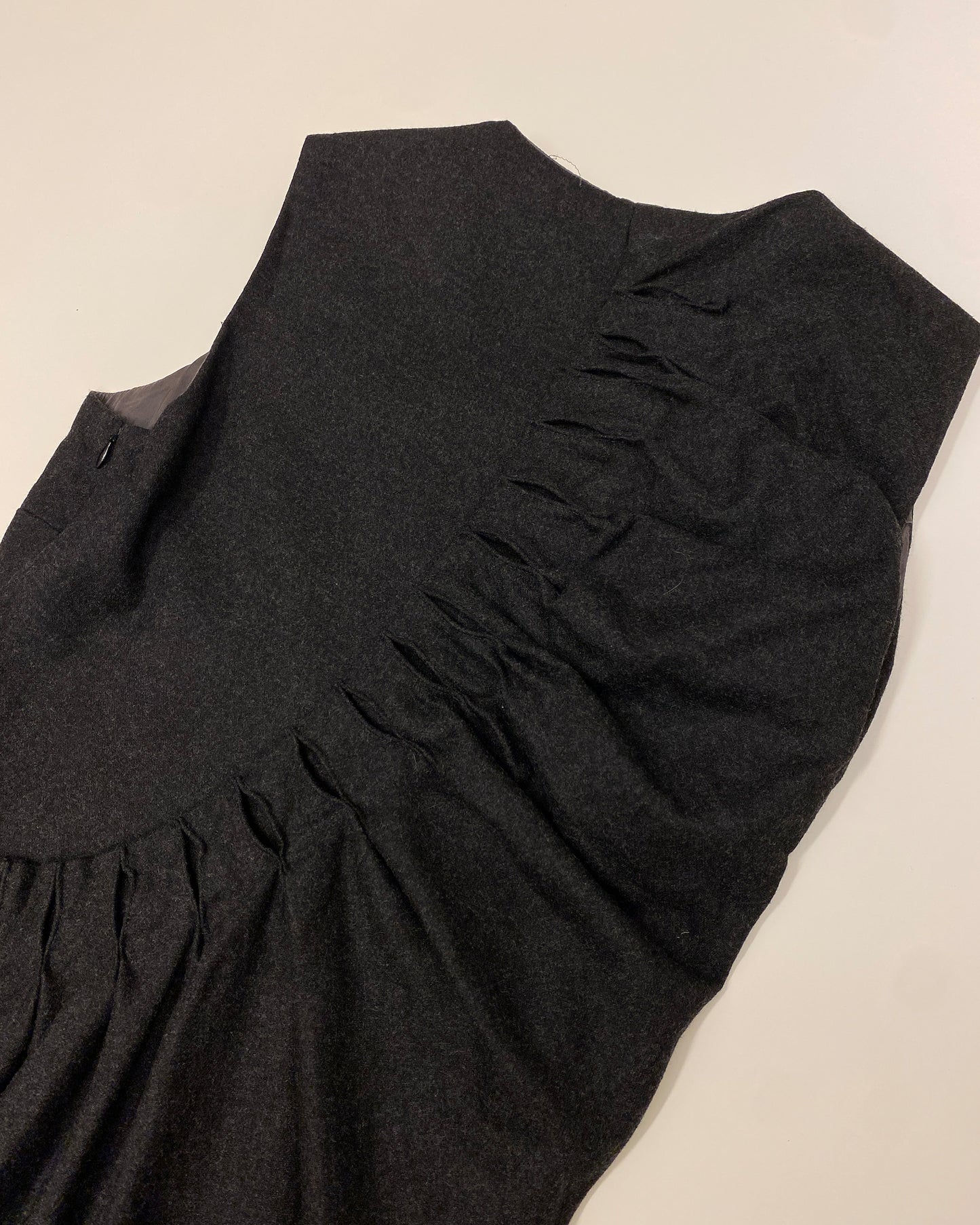 Jil Sander 2000s Gathered Wool Cashmere Tank Dress Dark Grey