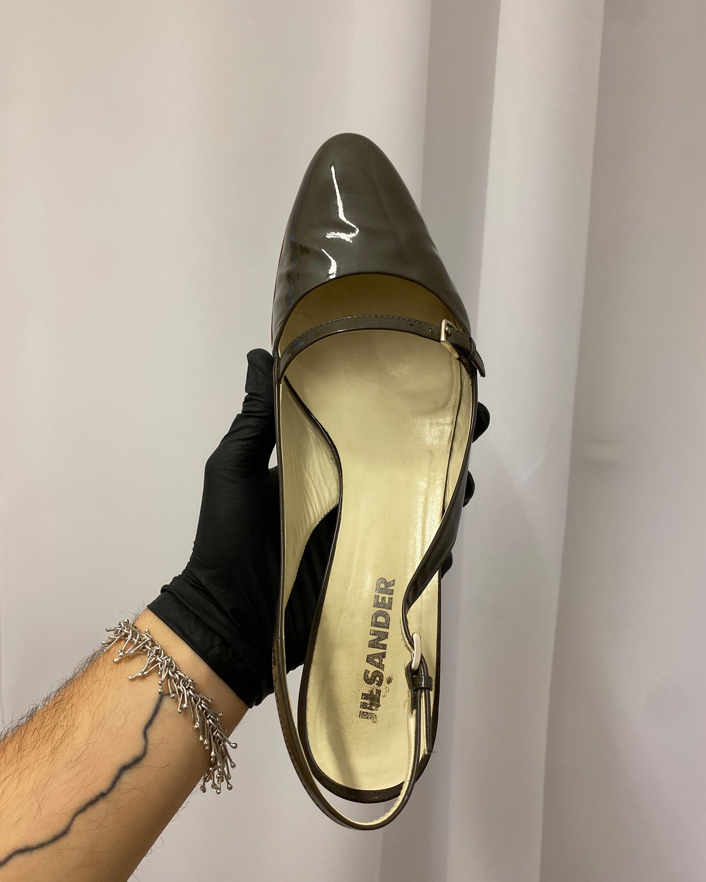 Jil Sander 2000s Slingback Patent Leather Kitten Heels Brown
