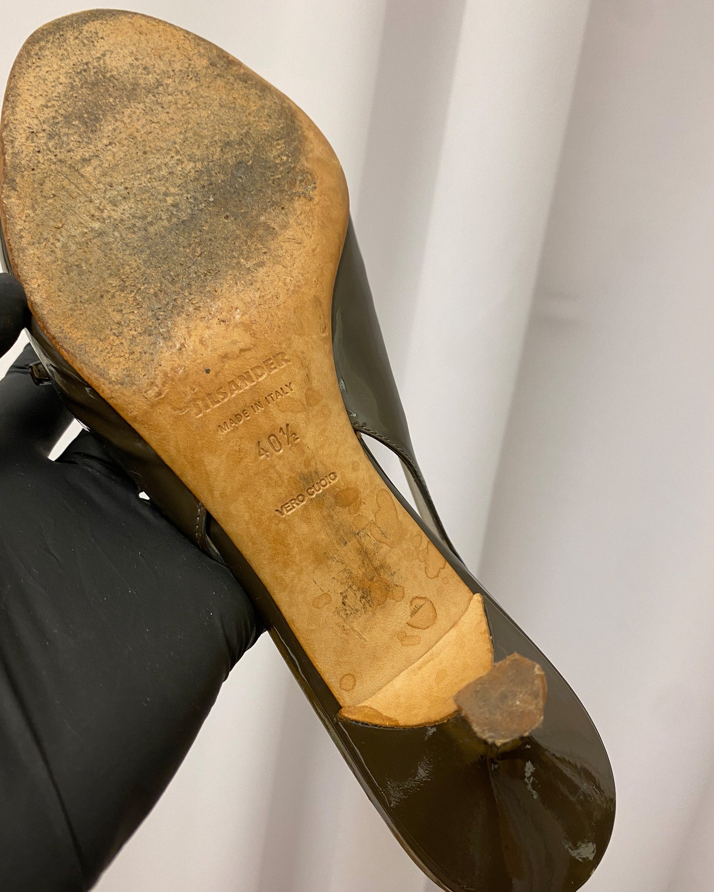 Jil Sander 2000s Slingback Patent Leather Kitten Heels Brown