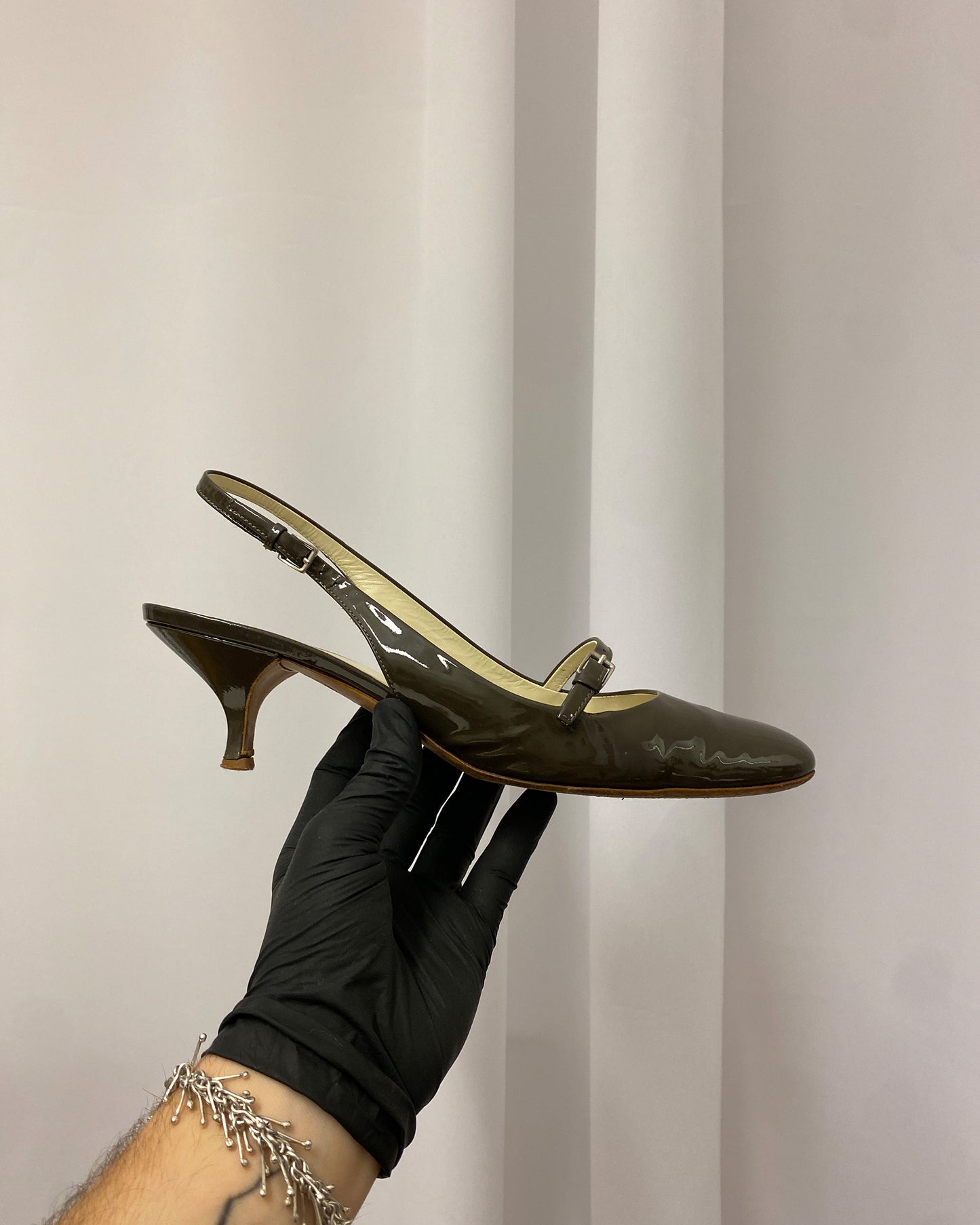 Jil Sander 2000s Slingback Patent Leather Kitten Heels Brown