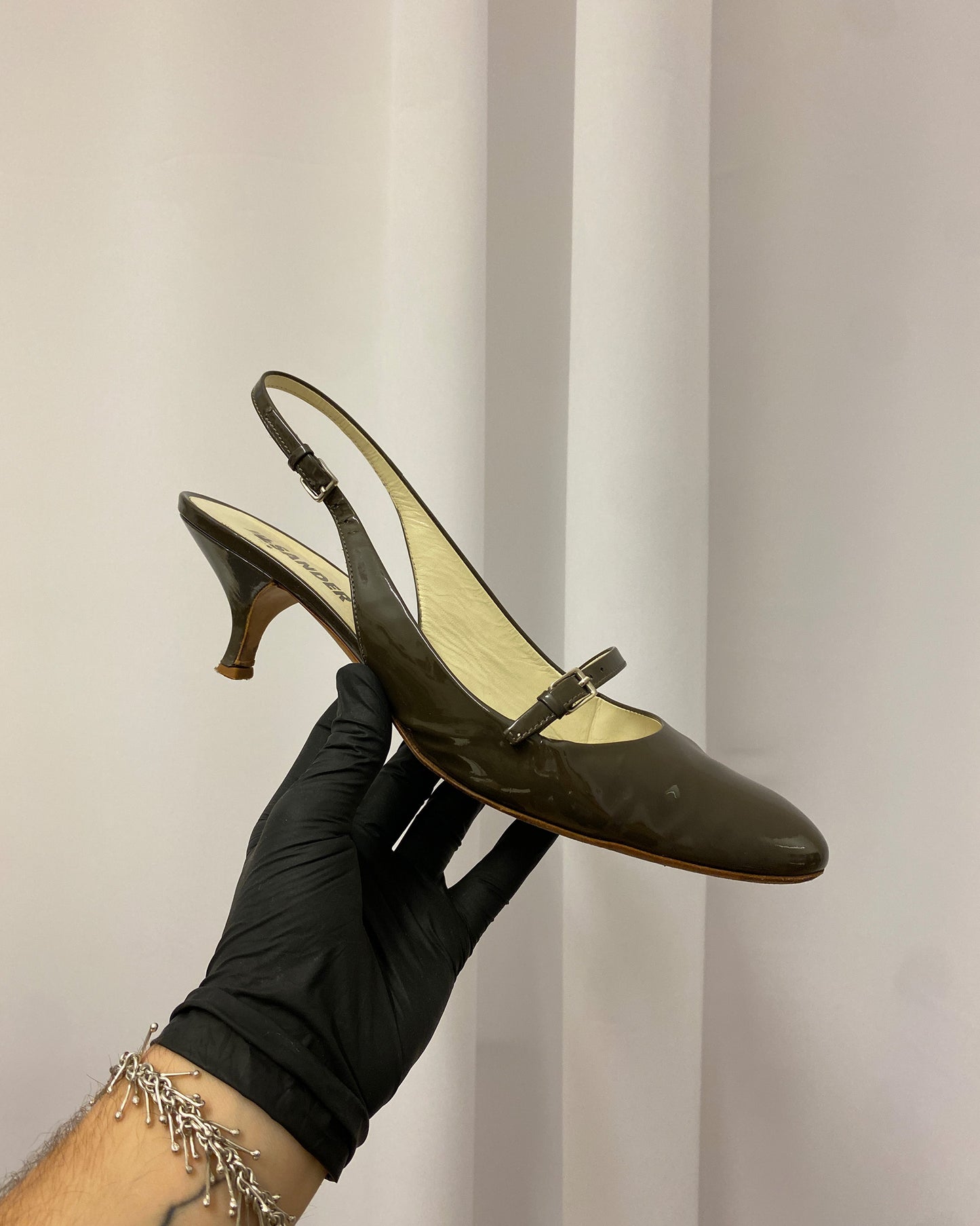 Jil Sander 2000s Slingback Patent Leather Kitten Heels Brown