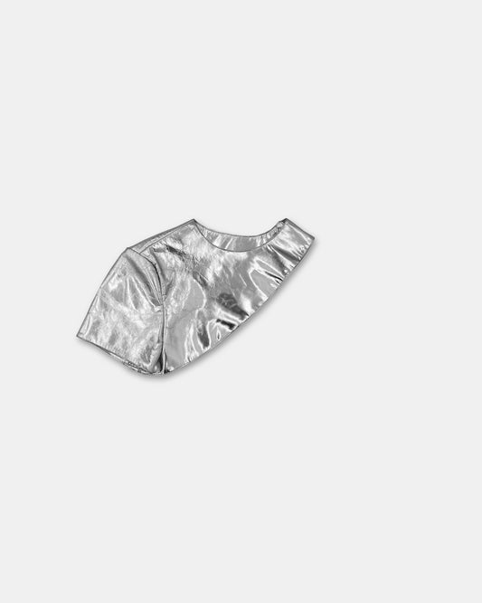 Jil Sander 1980s Leather One Shoulder Top Metallic Silver
