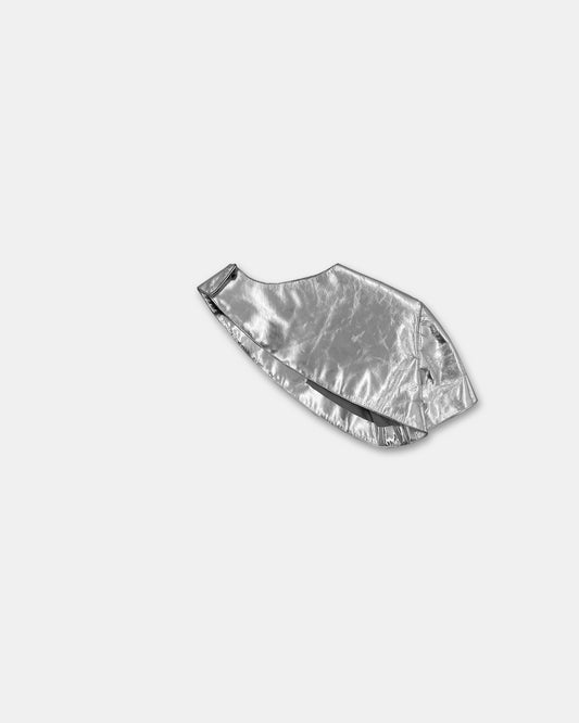 Jil Sander 1980s Leather One Shoulder Top Metallic Silver