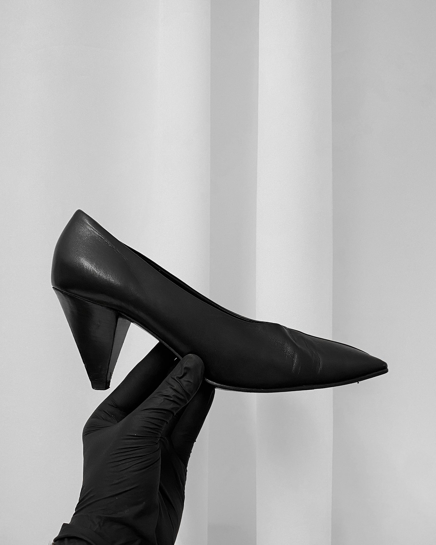Jil Sander 1990s Square Toe Leather Heels Black