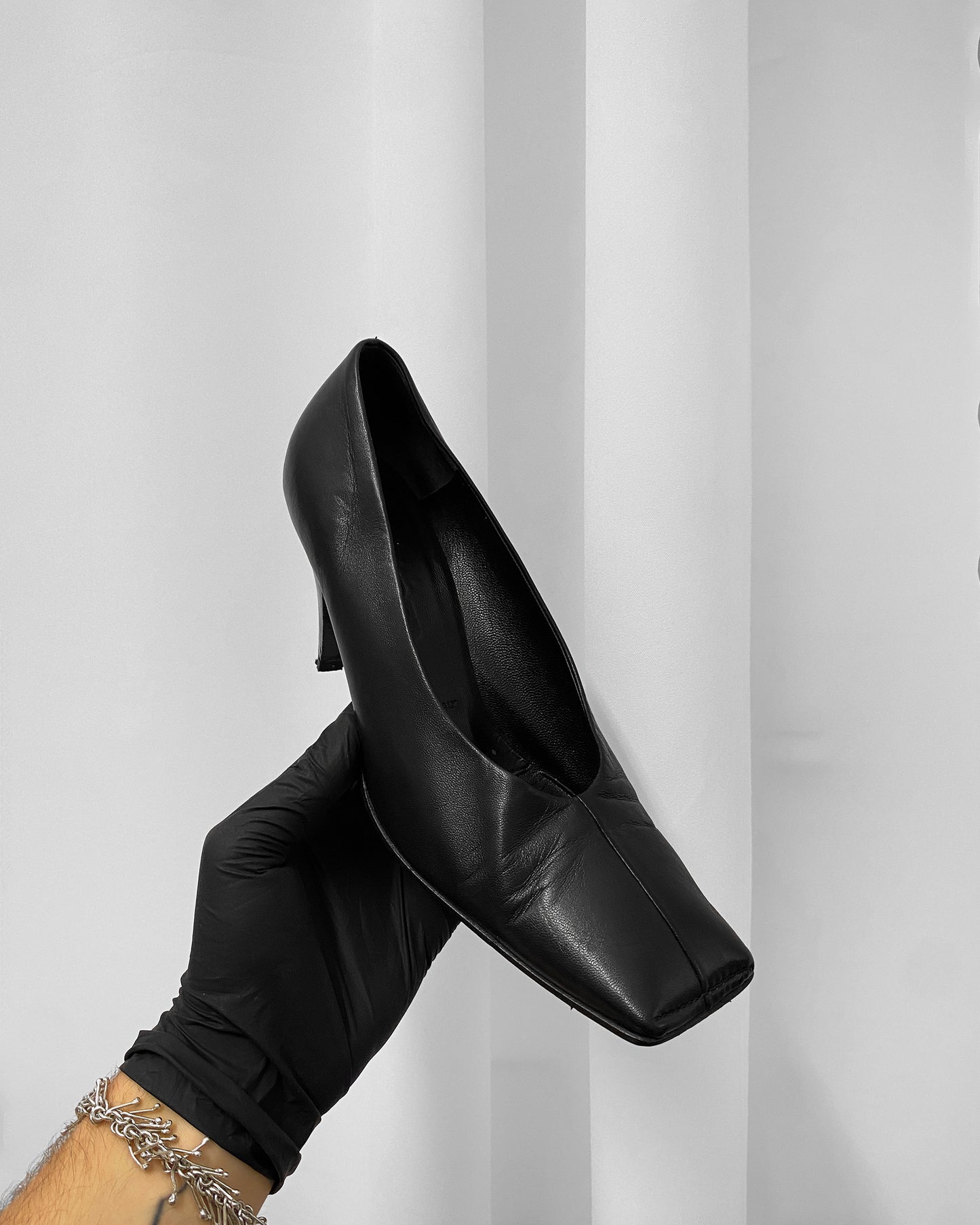 Jil Sander 1990s Square Toe Leather Heels Black