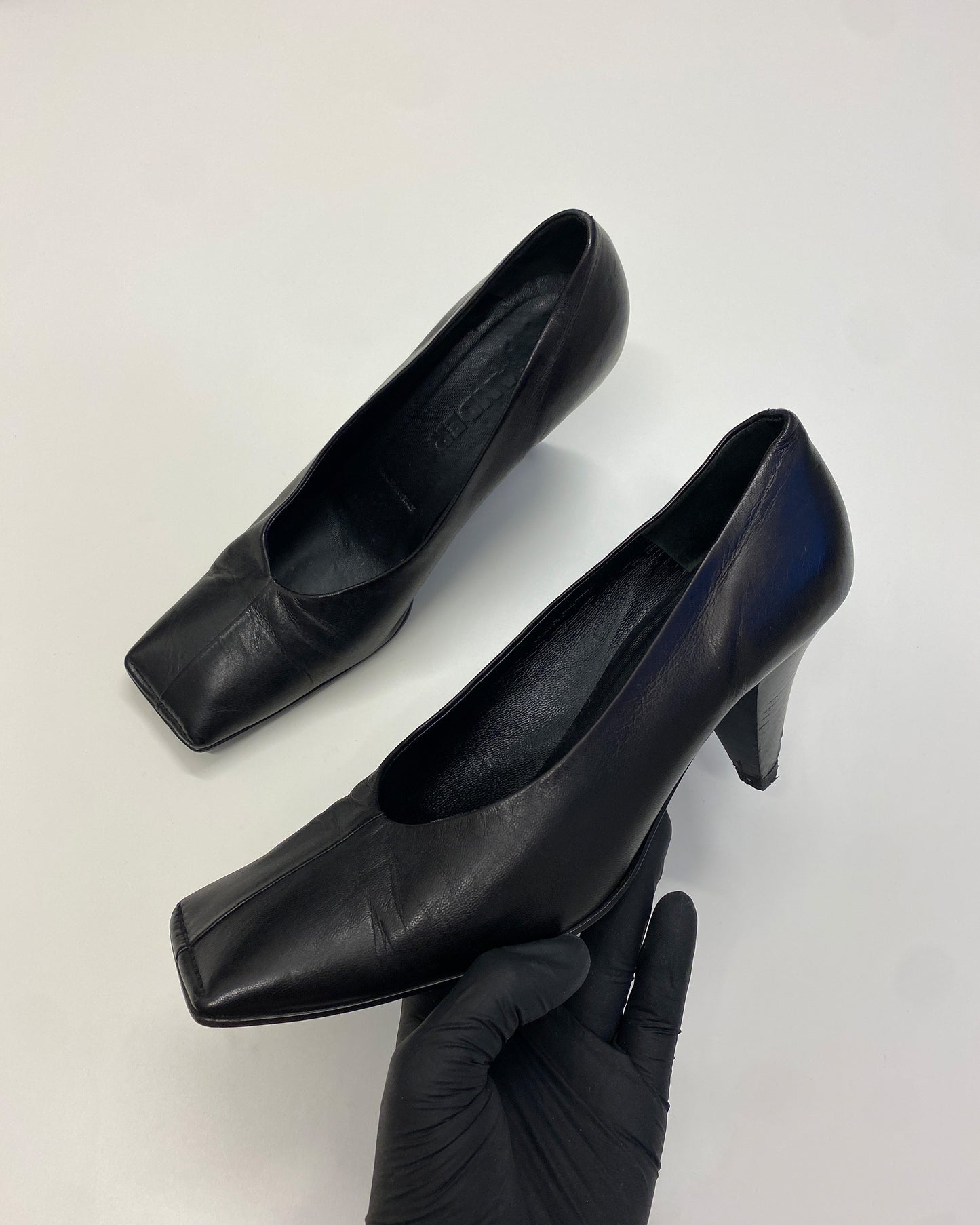 Jil Sander 1990s Square Toe Leather Heels Black