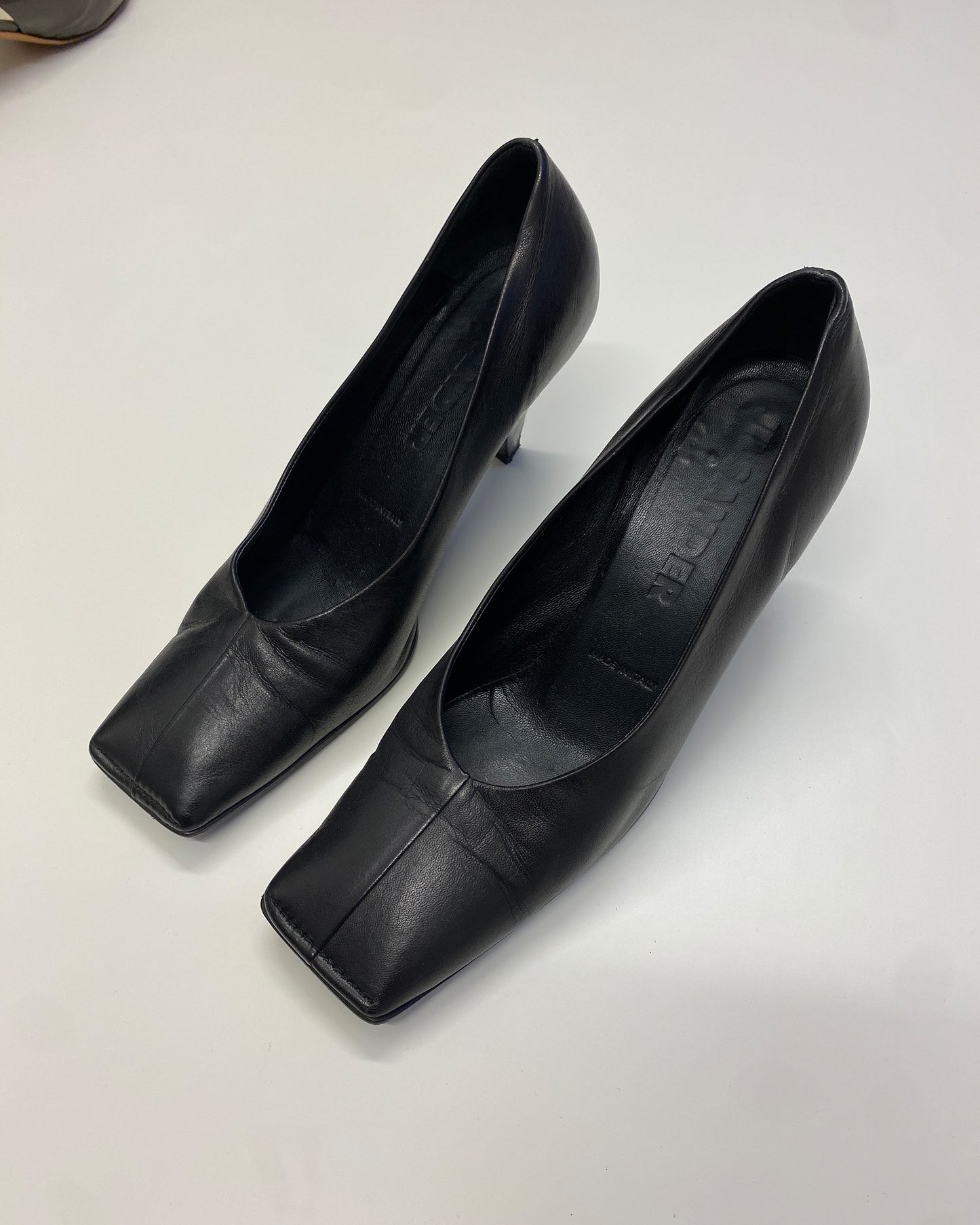 Jil Sander 1990s Square Toe Leather Heels Black