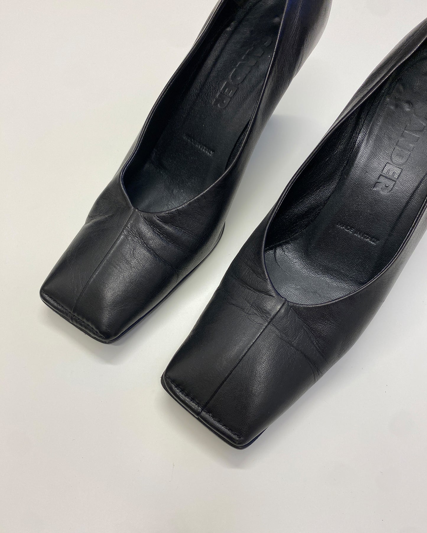 Jil Sander 1990s Square Toe Leather Heels Black